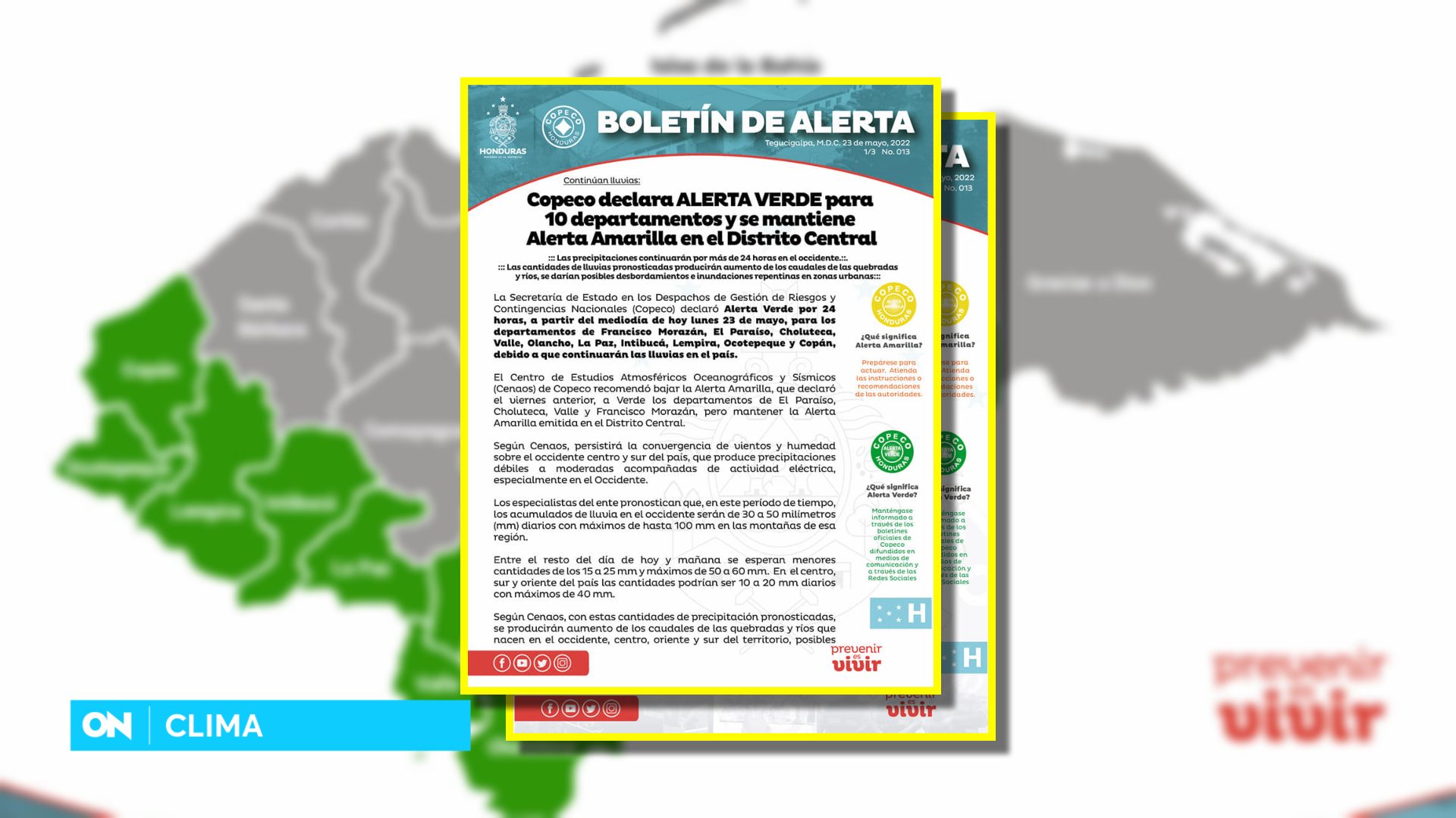 Copeco Declara Alerta Verde Para 10 Departamentos