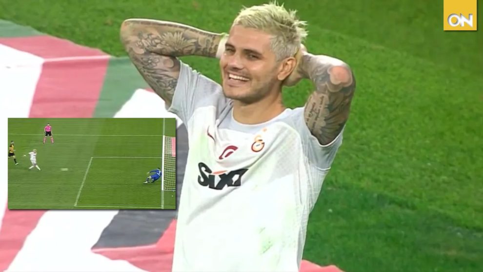 Mauro Icardi intenta imitar el penal de Messi Suárez