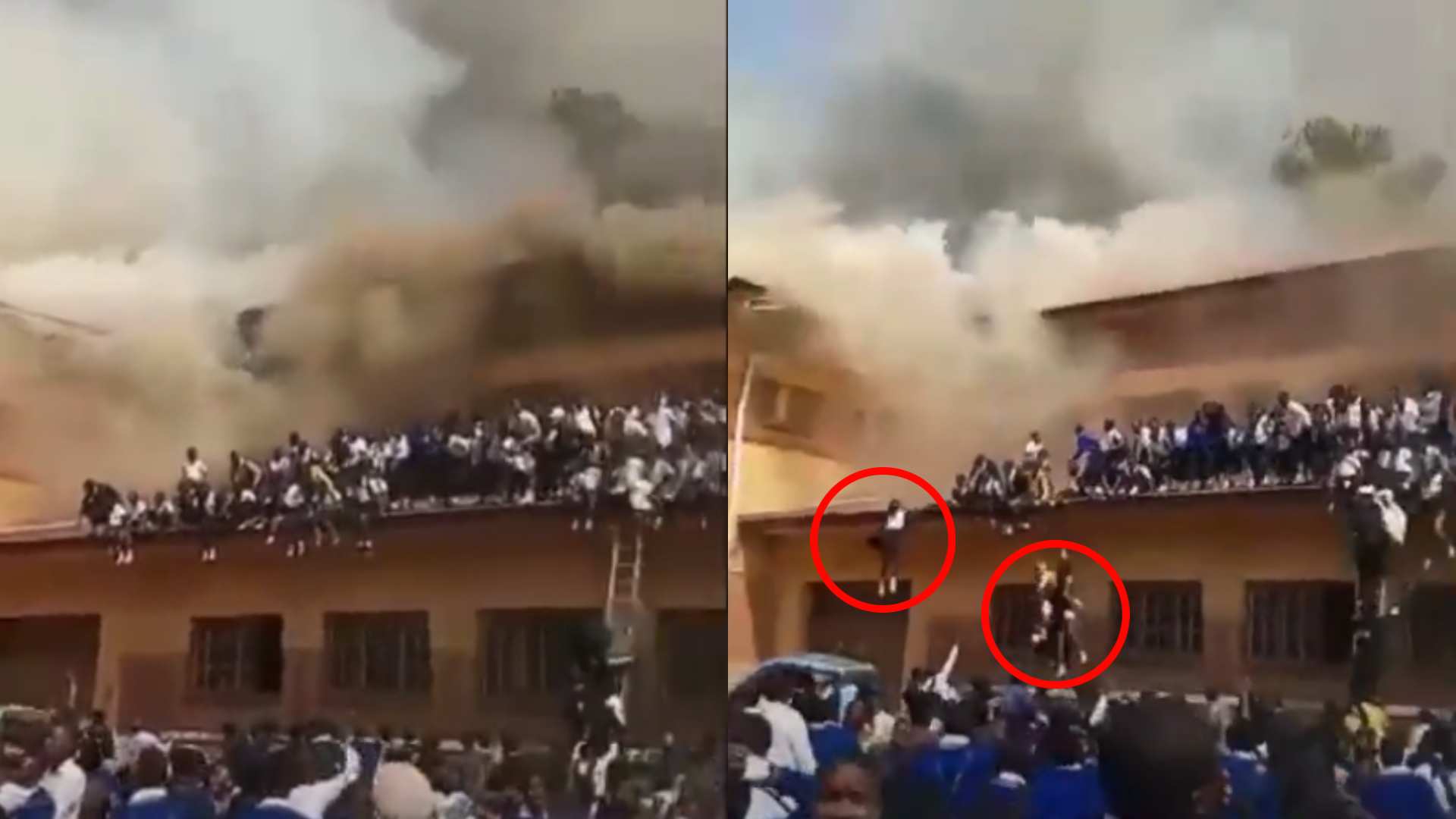 niñas se tiran al vacío por incendio en escuela