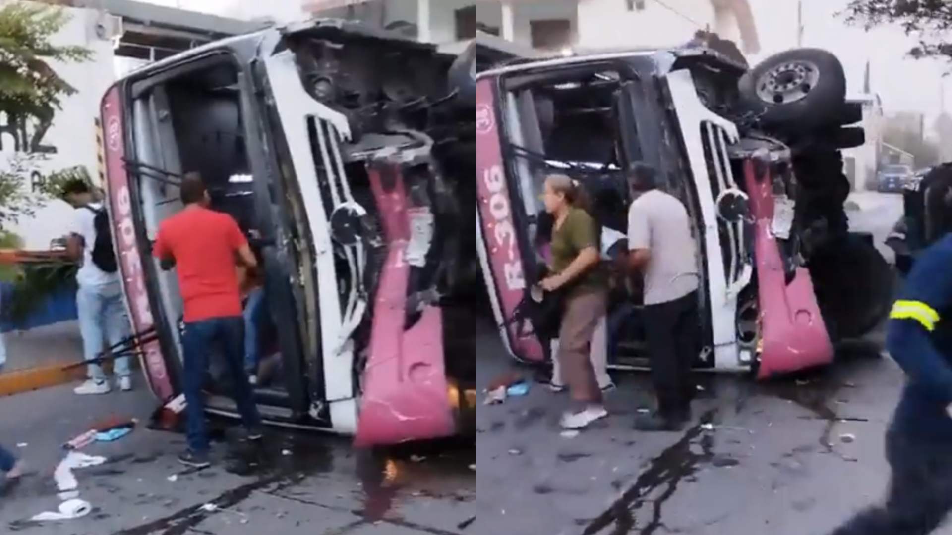 bus volcado porque se le van los frenos