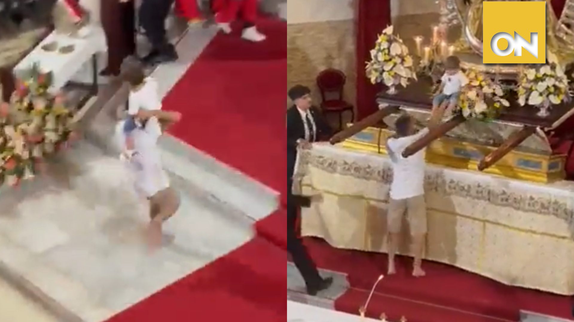 Hombre irrumpió misa para subir a un niño junto a altar de la Virgen