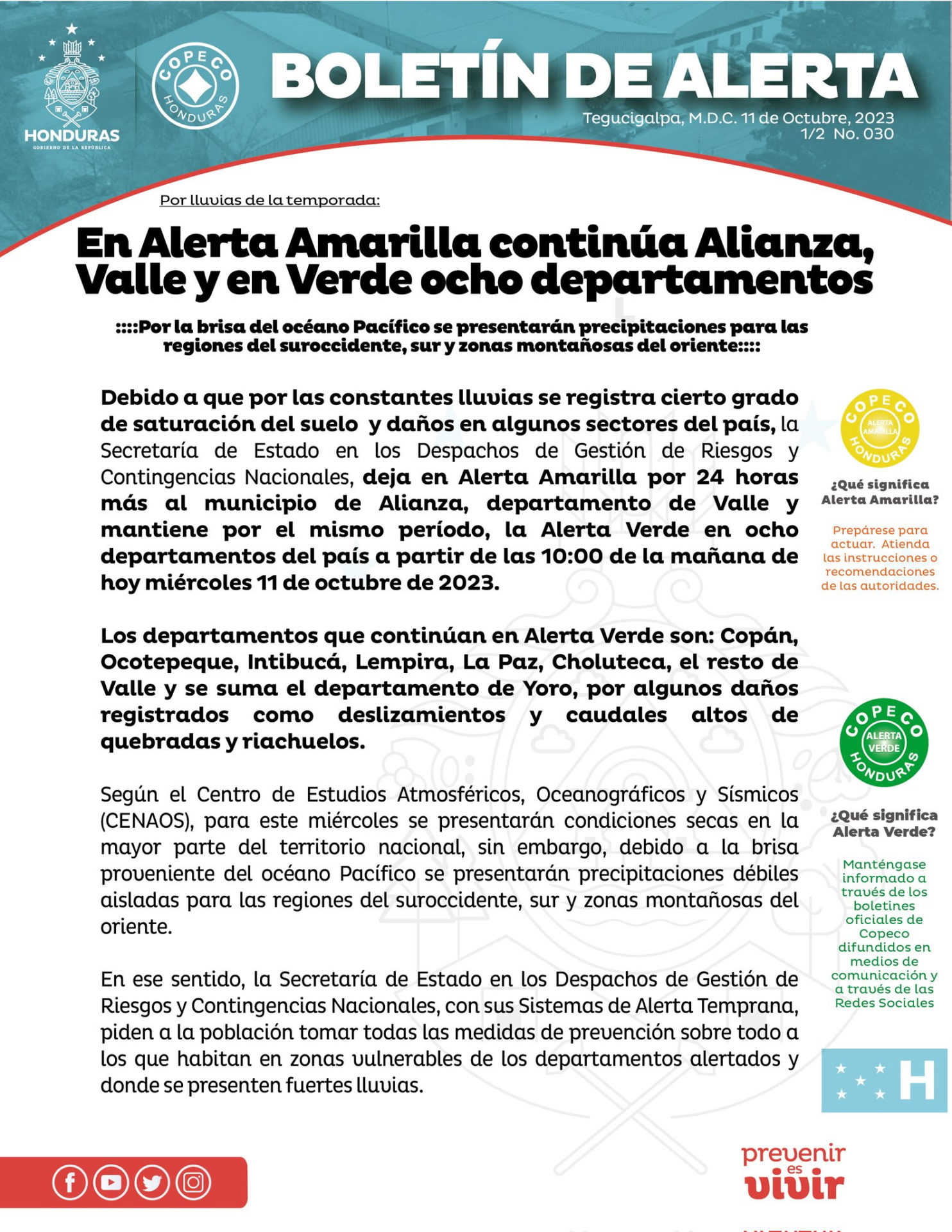 Copeco alerta