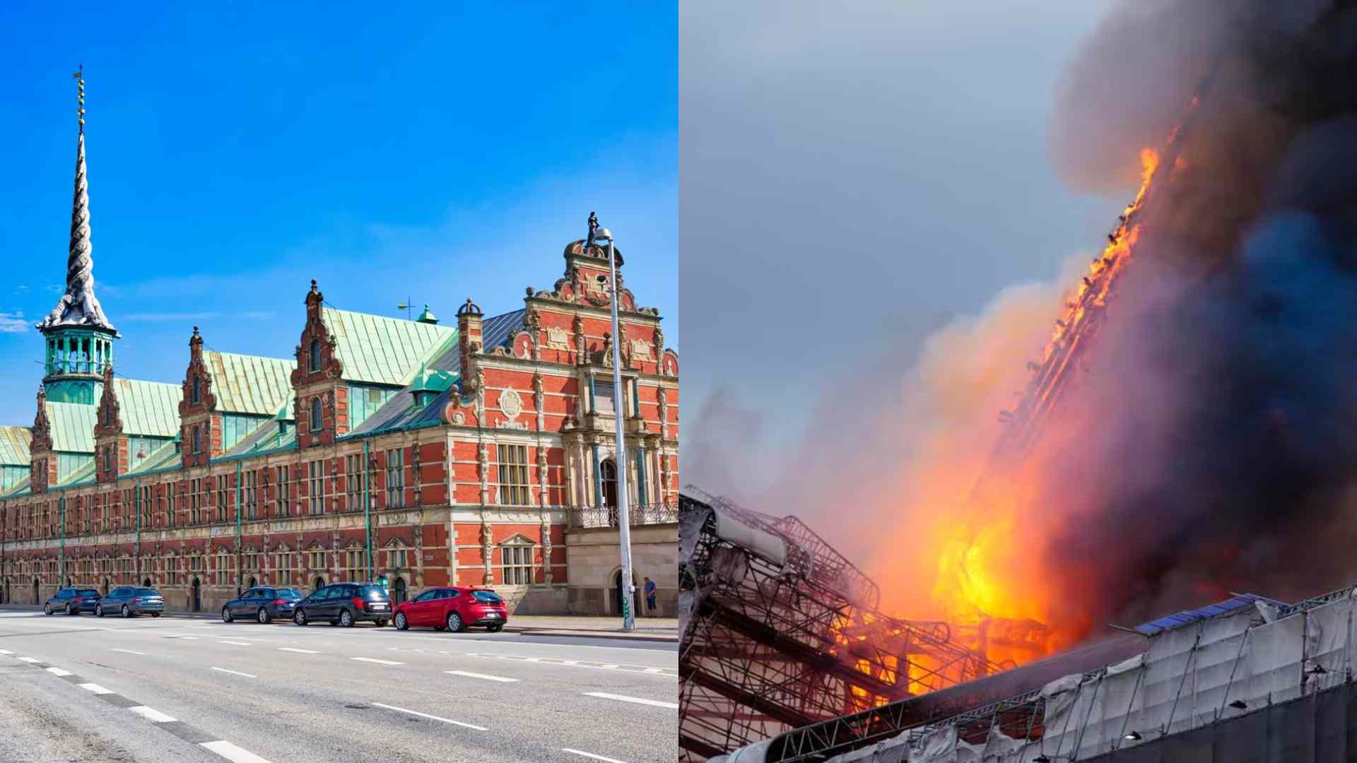 Edificio del siglo XVII se consume en llamas en Copenhague