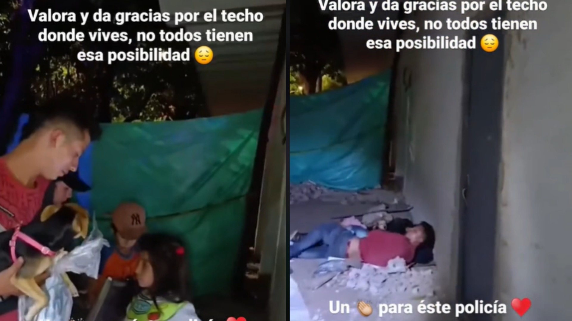 Oficial de policía ayuda a familia que estaba durmiendo en la calle con su mascota
