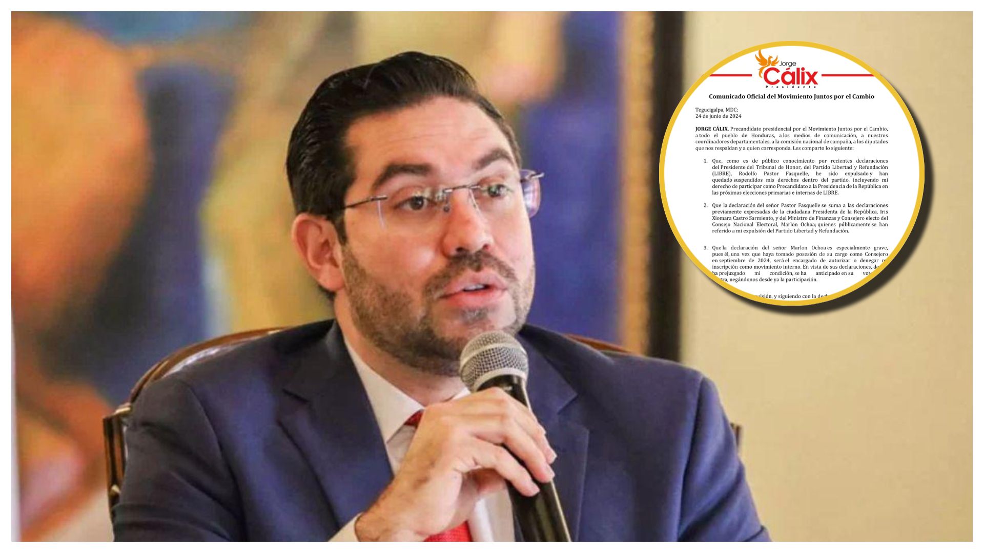 Jorge Cálix acepto su expulsión de l partido Libre