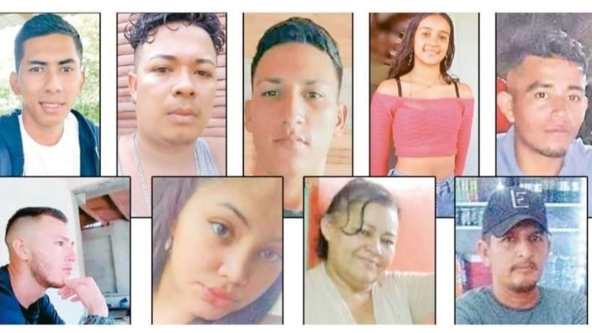 Rostros de las 14 personas raptadas en la Aldea Crique de Tela, Atlántida, Honduras.