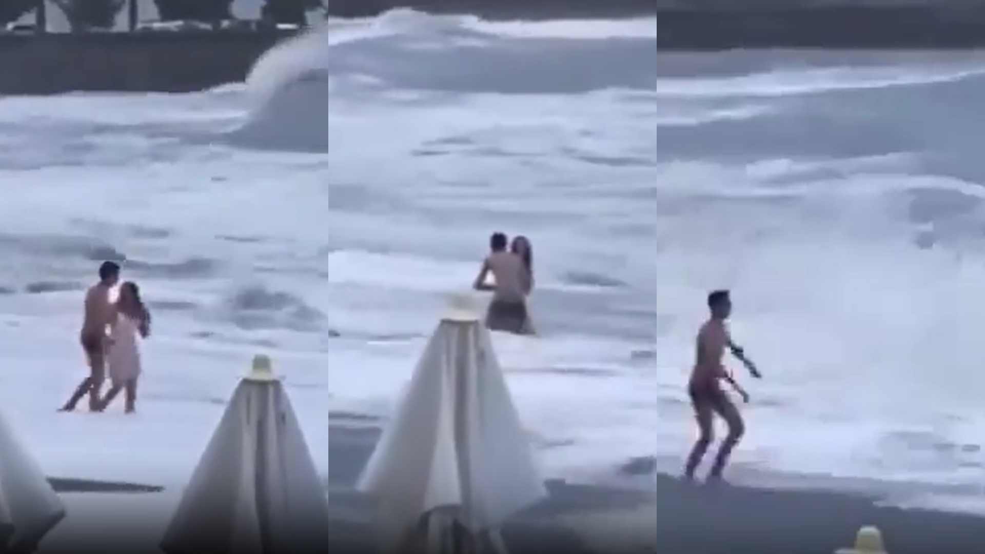 Dramático momento de mujer que es "devorada" por una ola de mar (VIDEO)
