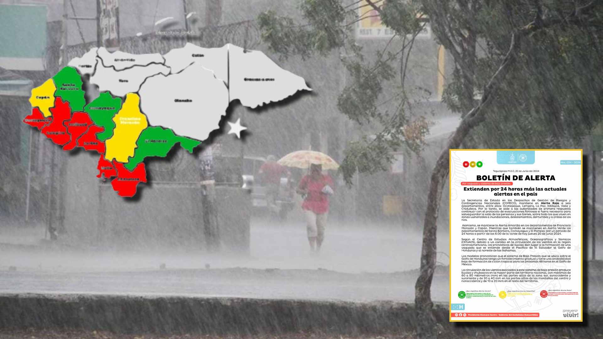 Alerta Roja en estos seis departamentos por lluvias