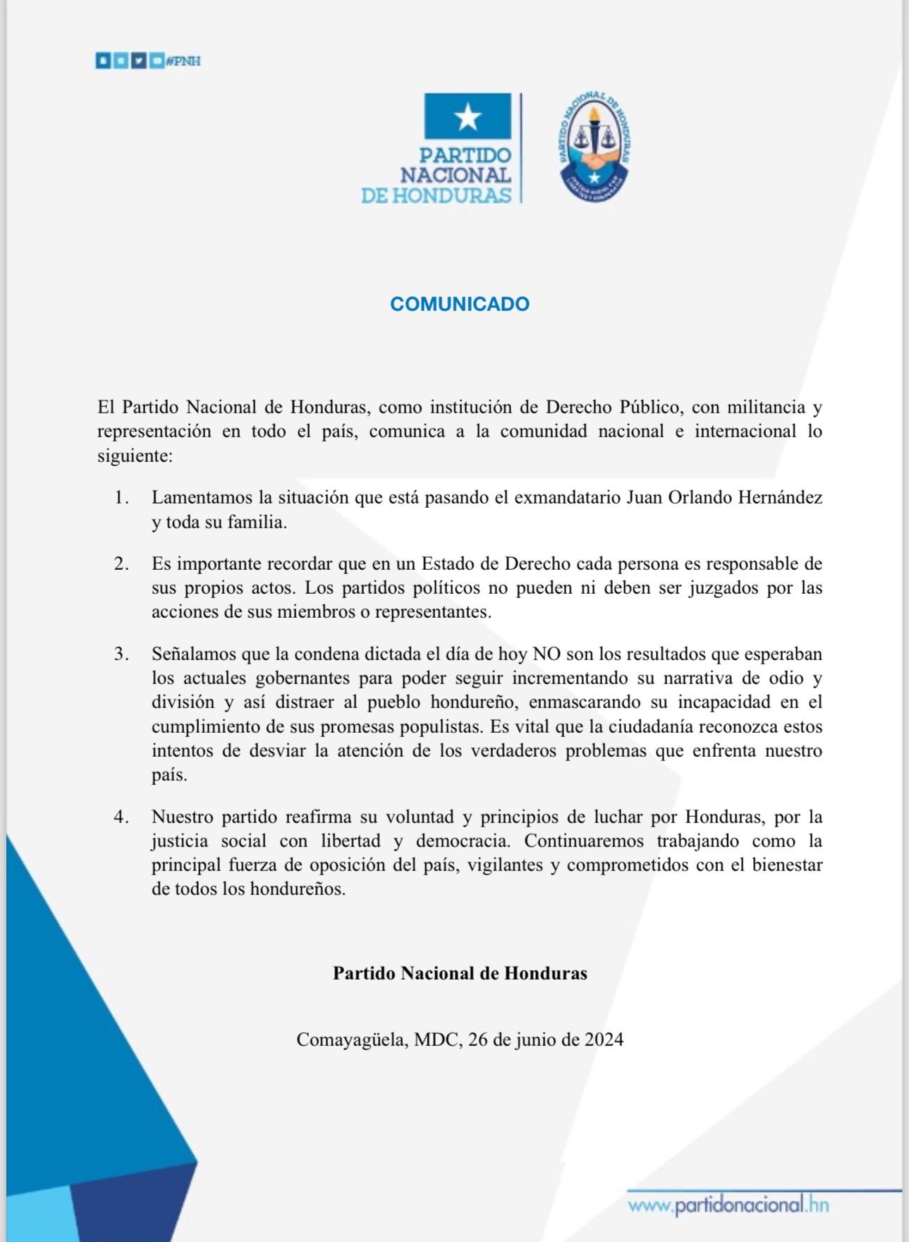 Partido Nacional sentencia joh