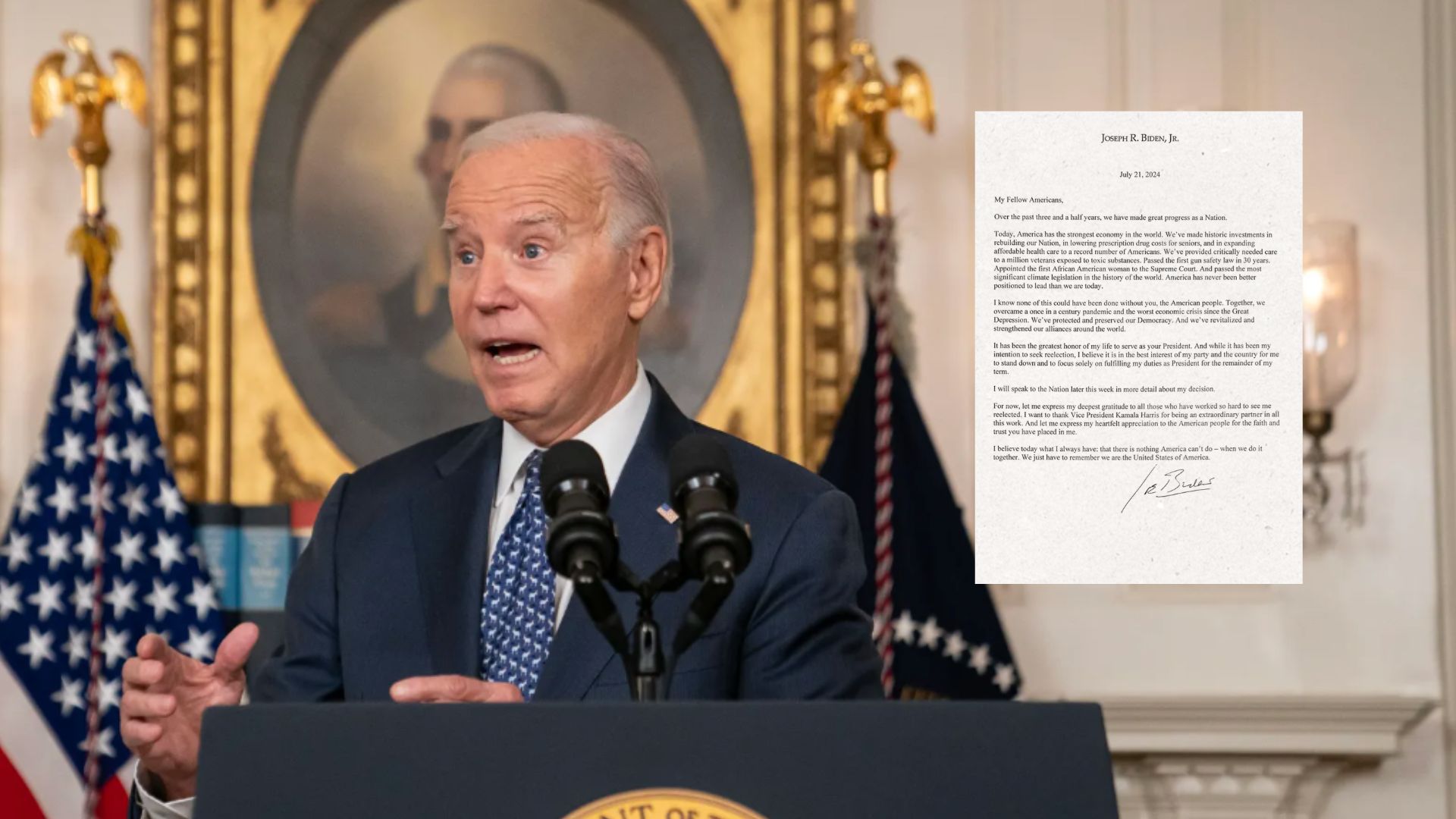 Joe Biden retira su candidatura a la reelección y respalda a Kamala Harris.