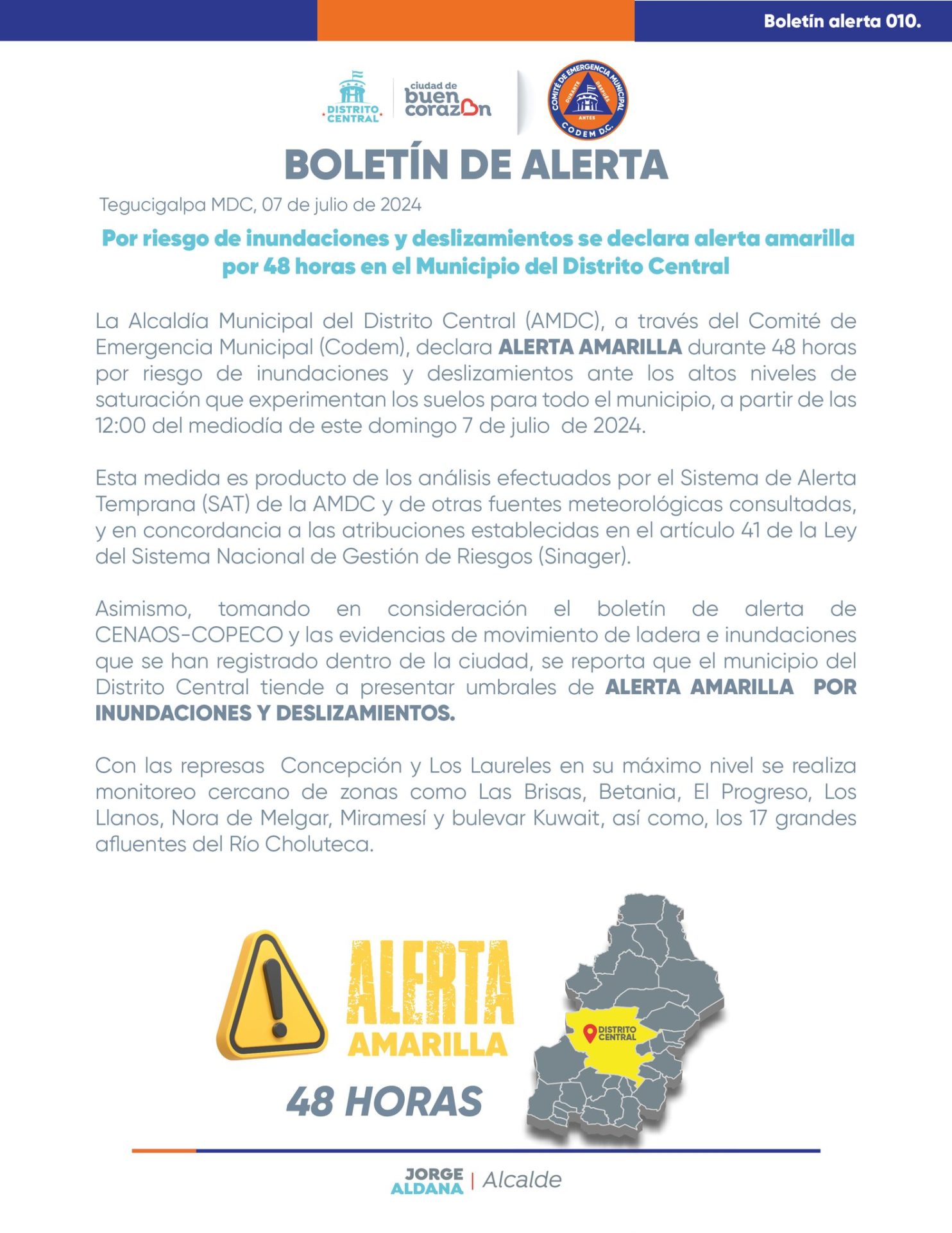 alerta amarilla distrito cental