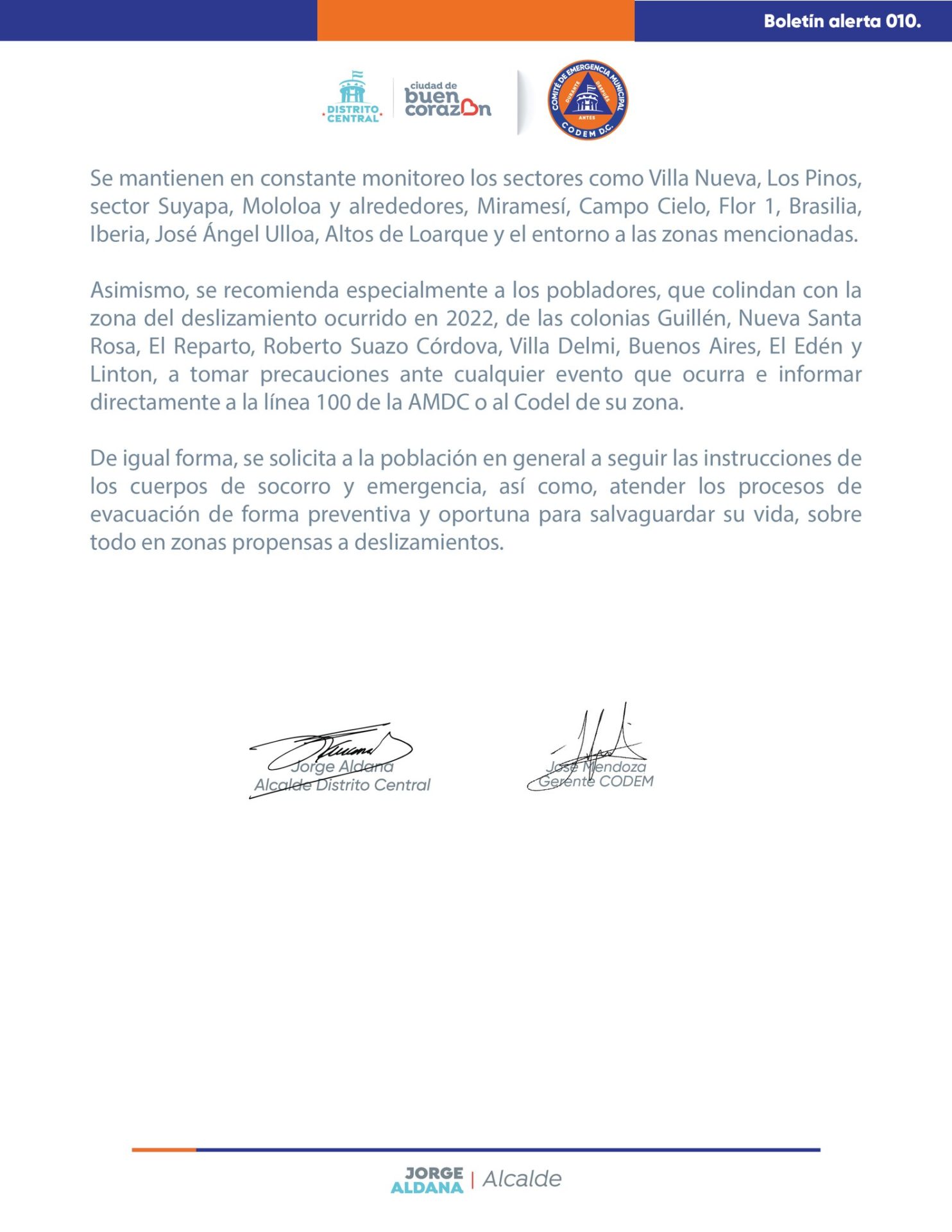 alerta amarilla distrito cental