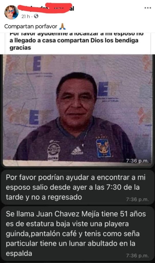 Mujer reporta a su esposo como desaparecido; estaba con amante