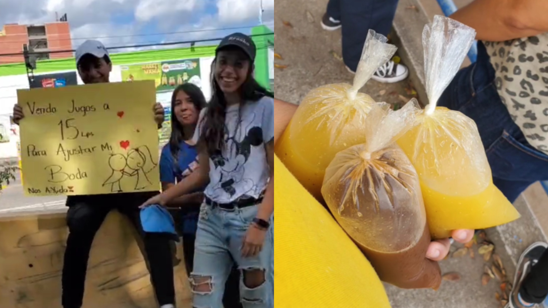 Pareja vende jugos para su boda