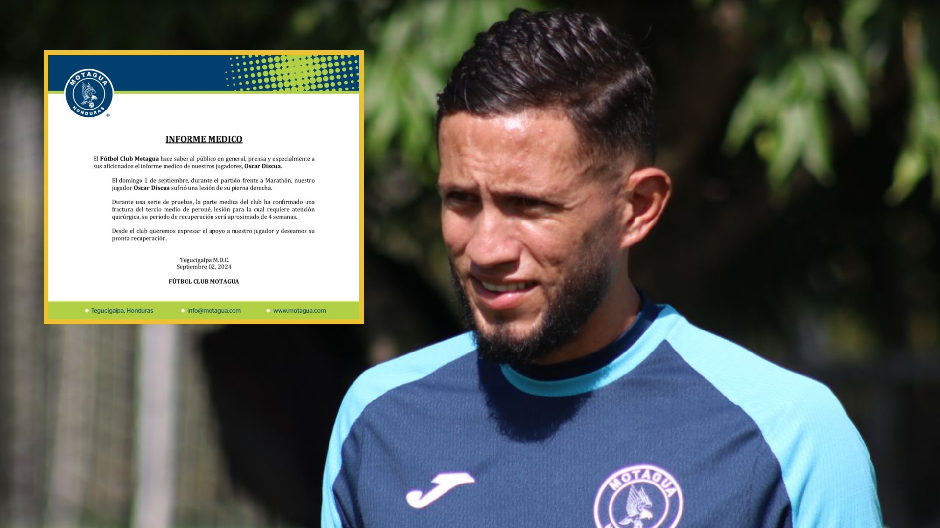 Motagua aclara la situación de Óscar Discua tras su lesión en el clásico ante Marathón