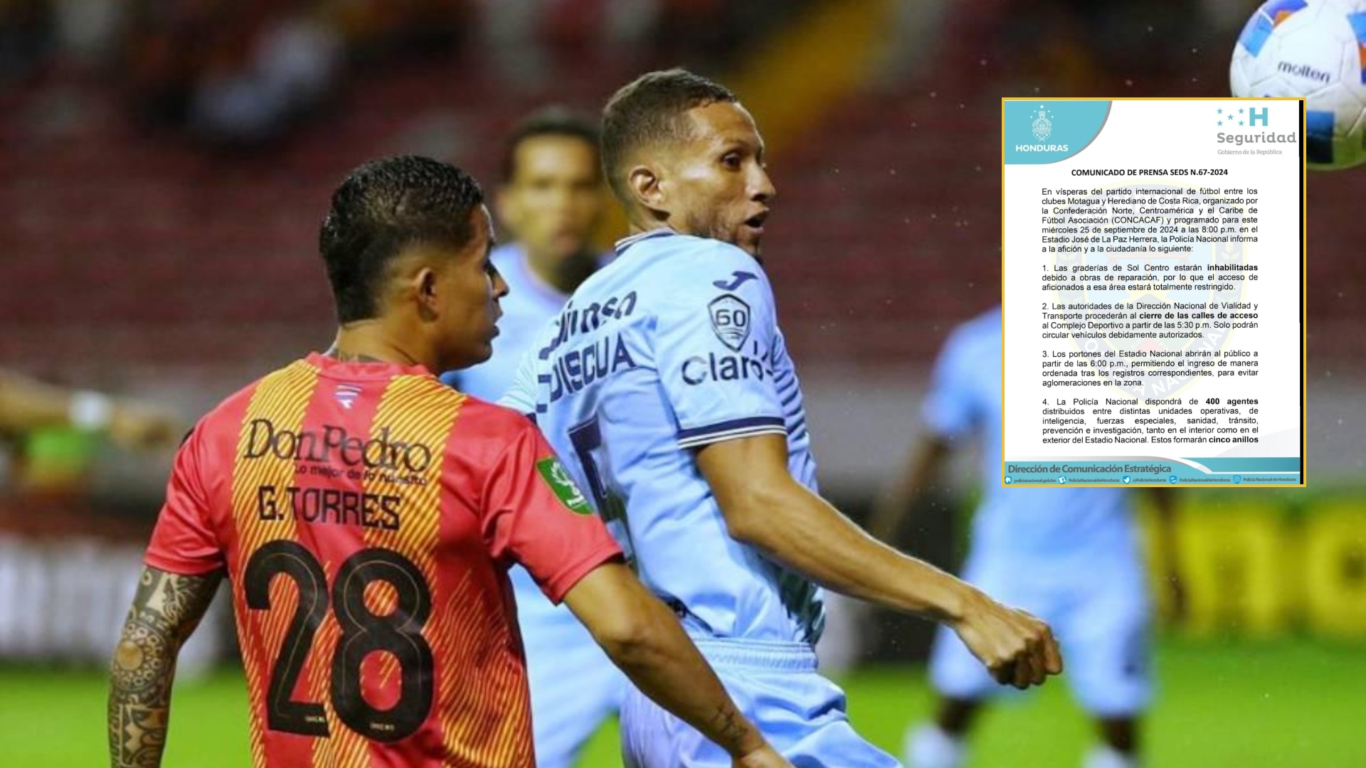 Policía Nacional informa medidas de seguridad para duelo de Motagua y Herediano por la Copa Centroamericana