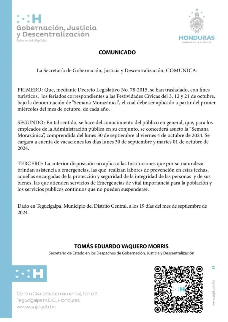 Cuándo empieza el Feriado Morazánico en Honduras