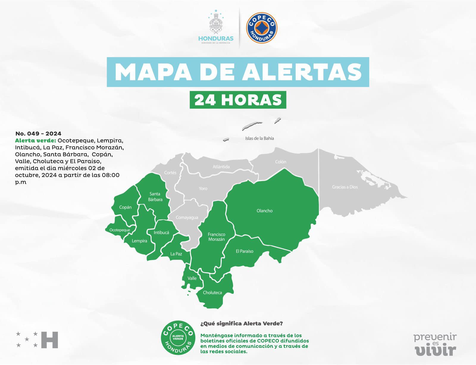Copeco extienden las alertas en once departamentos por fuertes lluvias en Honduras