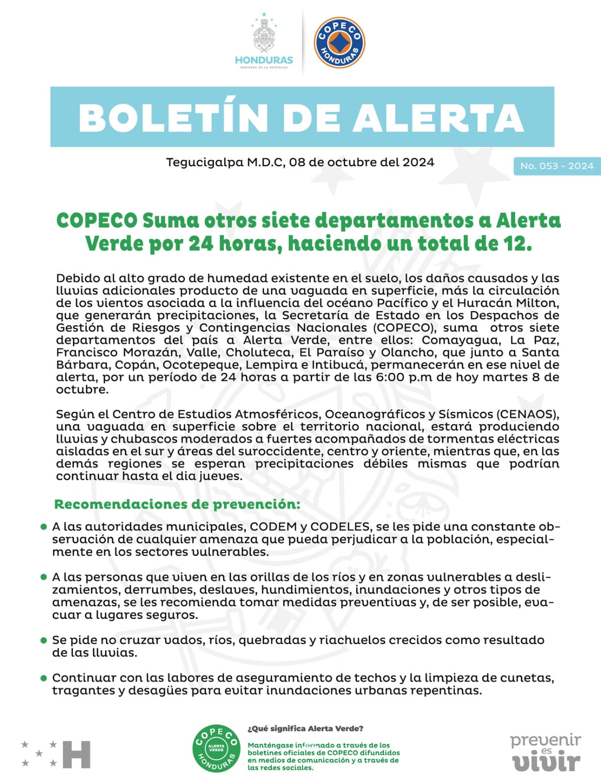 Anuncian doce departamentos en alerta por lluvias en Honduras