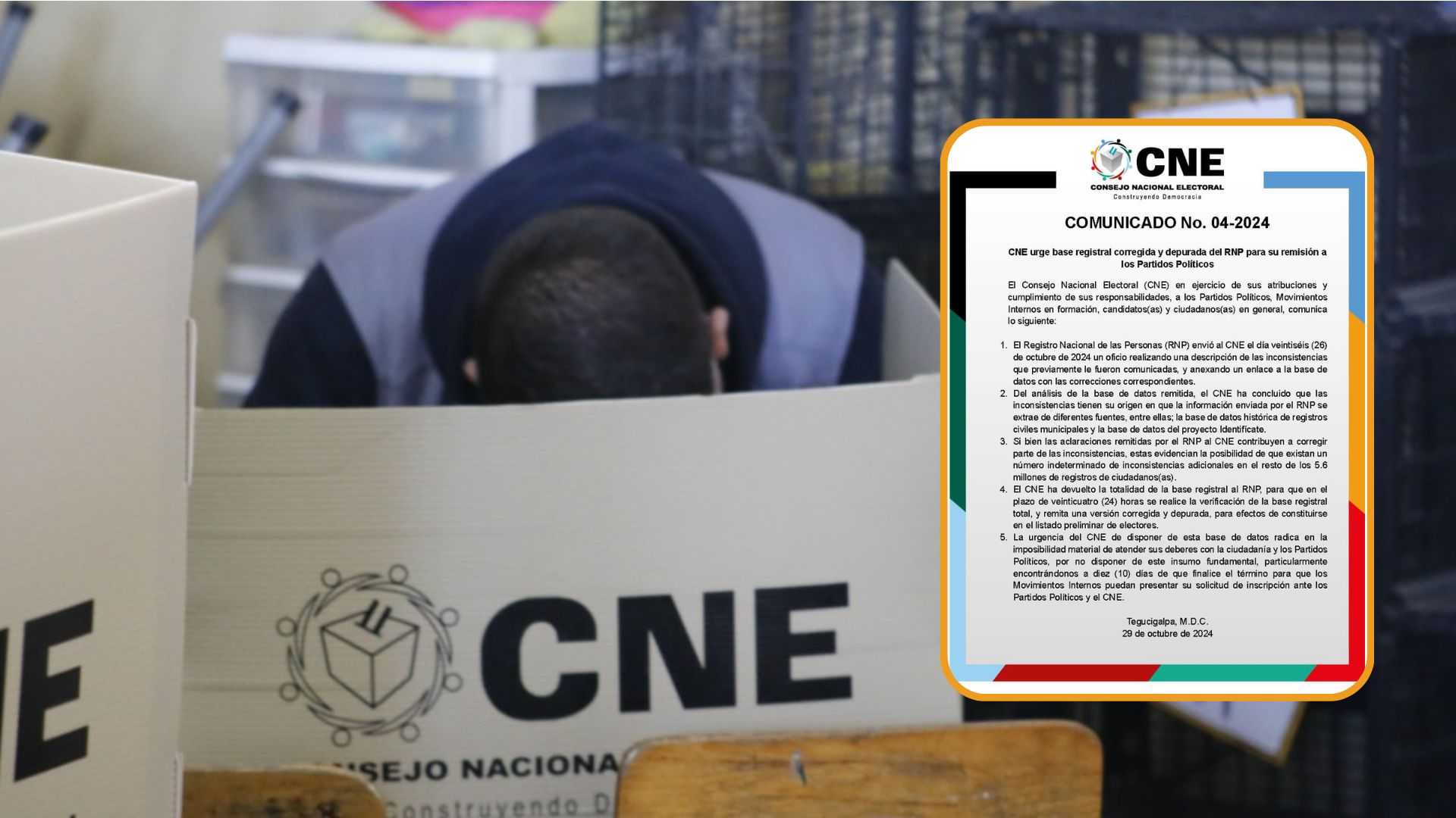 El Consejo Nacional Electoral (CNE) emitió un comunicado urgente en el que solicita al Registro Nacional de las Personas (RNP) una base registral corregida y depurada.