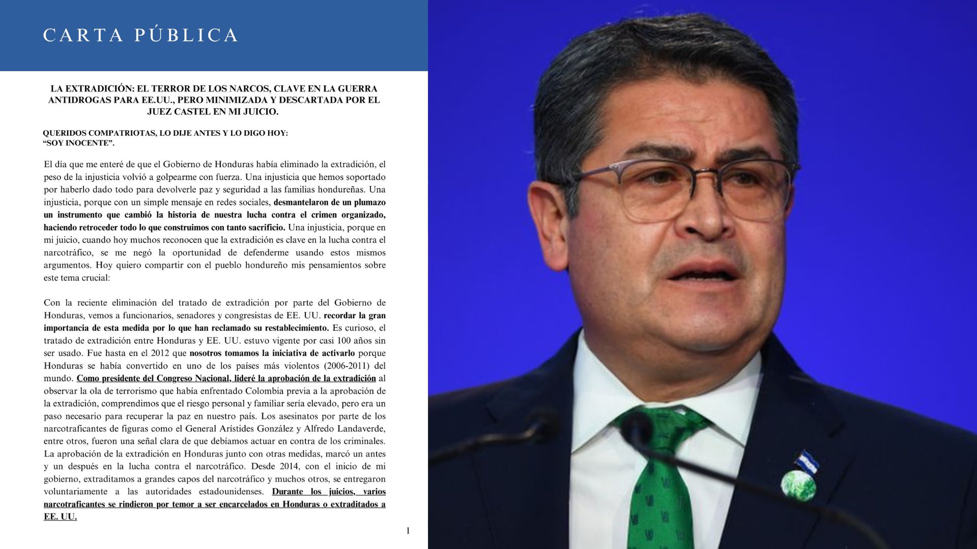 Juan Orlando Hernández carta