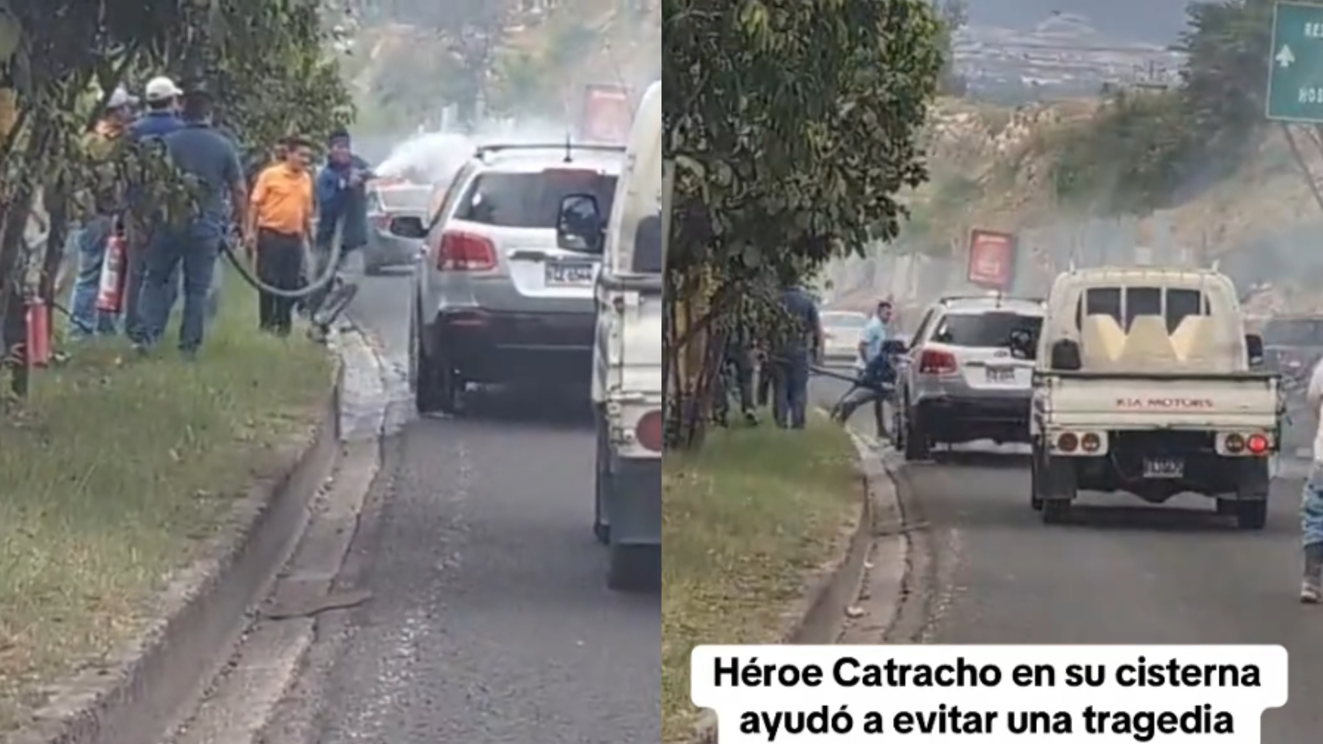 Hondureño auxilia a conductor de vehículo quemado