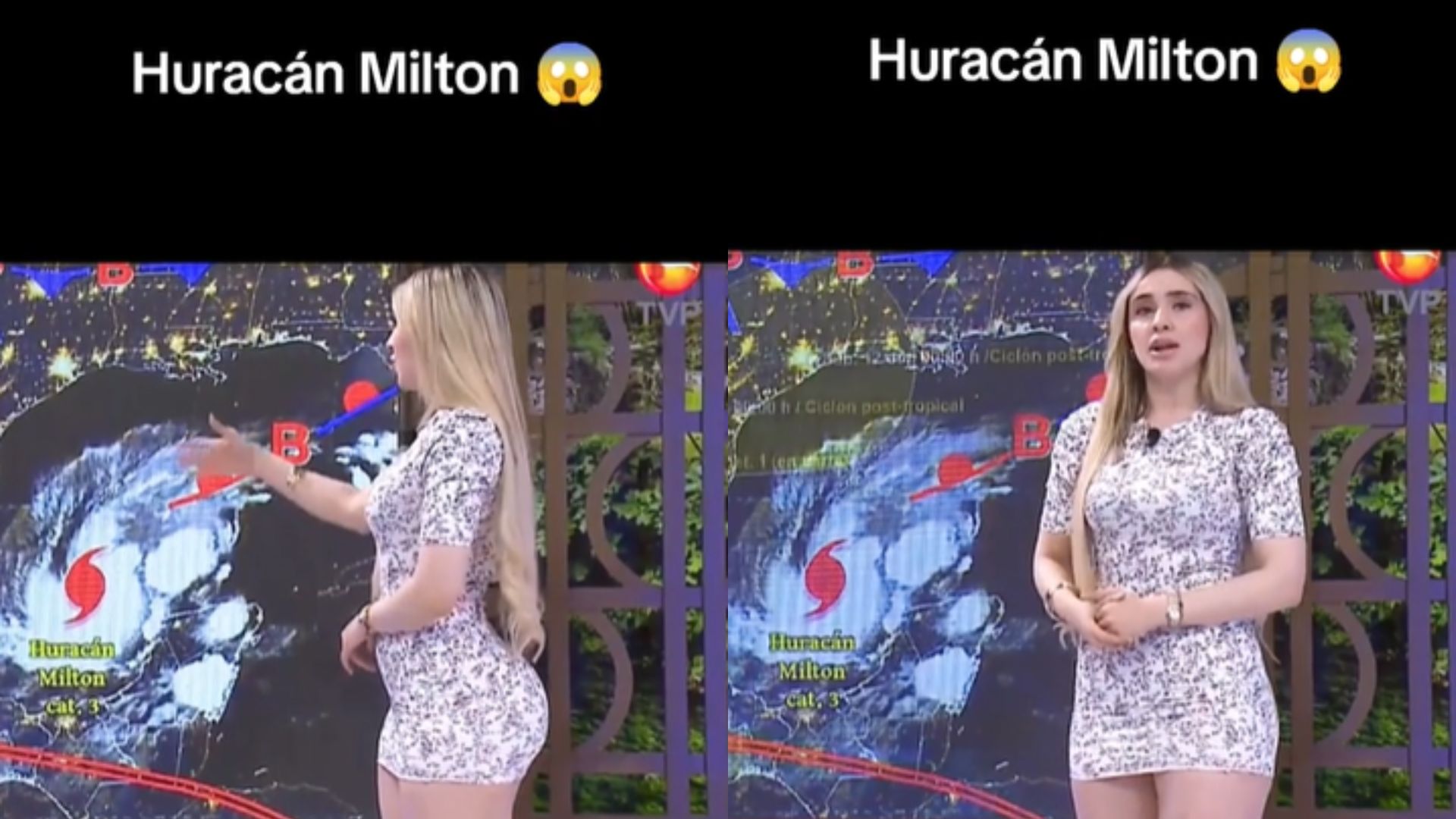 Una presentadora ha generado controversia en TikTok al informar sobre el huracán Milton con un vestido ceñido.