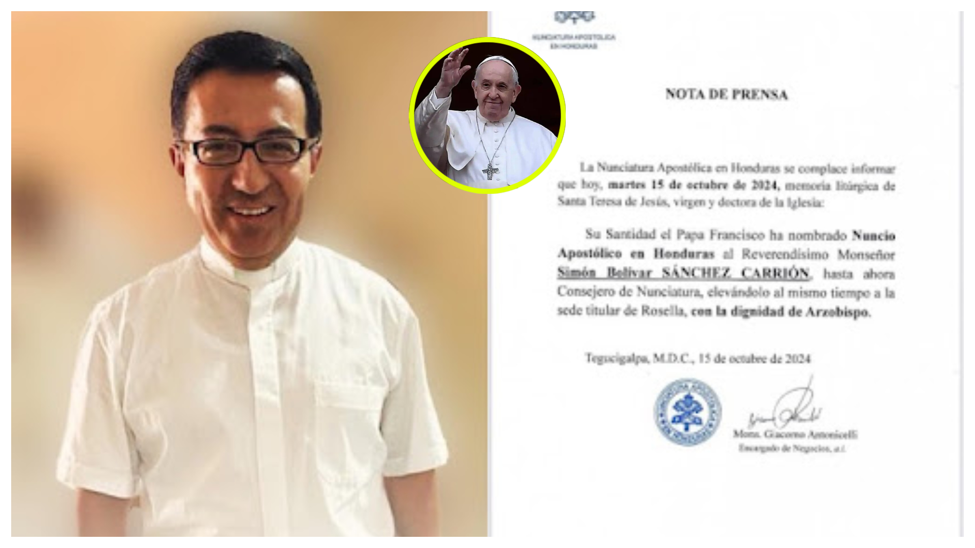 Simón Bolivar Sánchez Carrión, nuevo Nuncio en Honduras.
