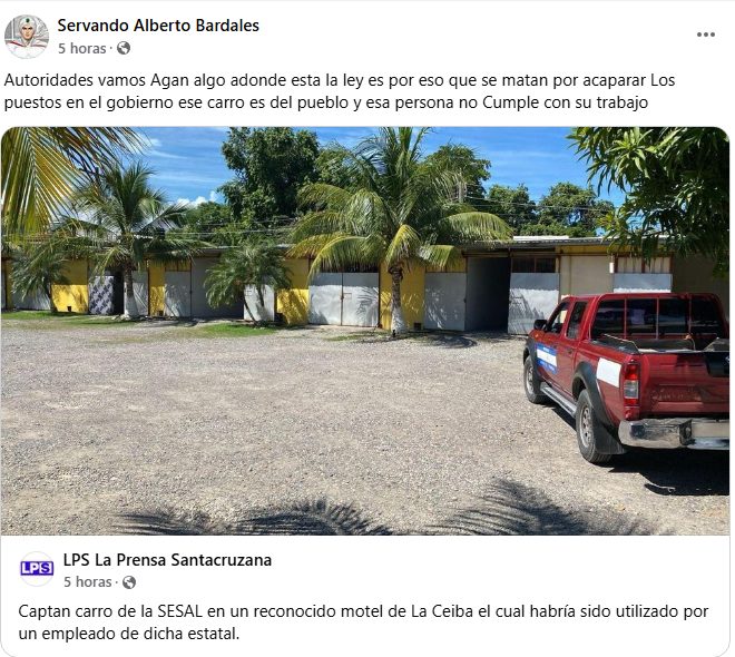 Polémica en redes por carro del Estado en un motel de La Ceiba