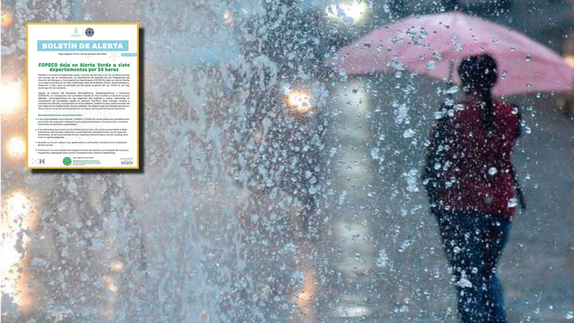Lluvias en Honduras, alerta verde de Copeco