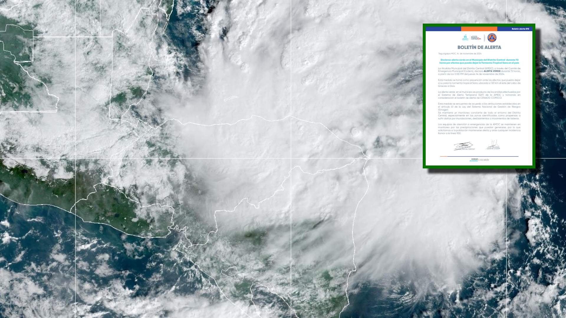 Alerta verde en Tegucigalpa por tormenta tropical Sara