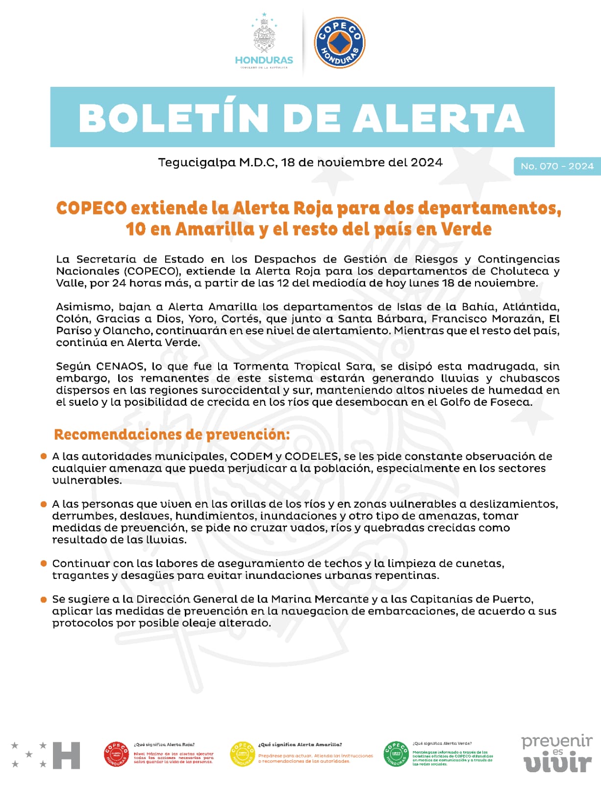 Alerta roja en Honduras en Valle y Choluteca por efectos de Sara