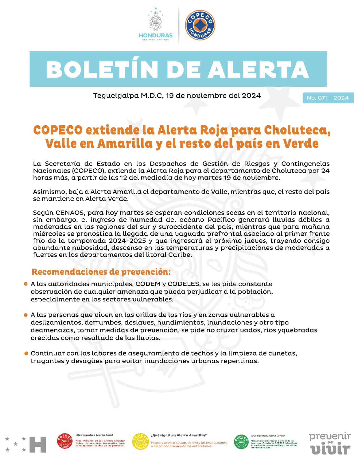 Alertas en Honduras: roja en Choluteca y verde el resto del país