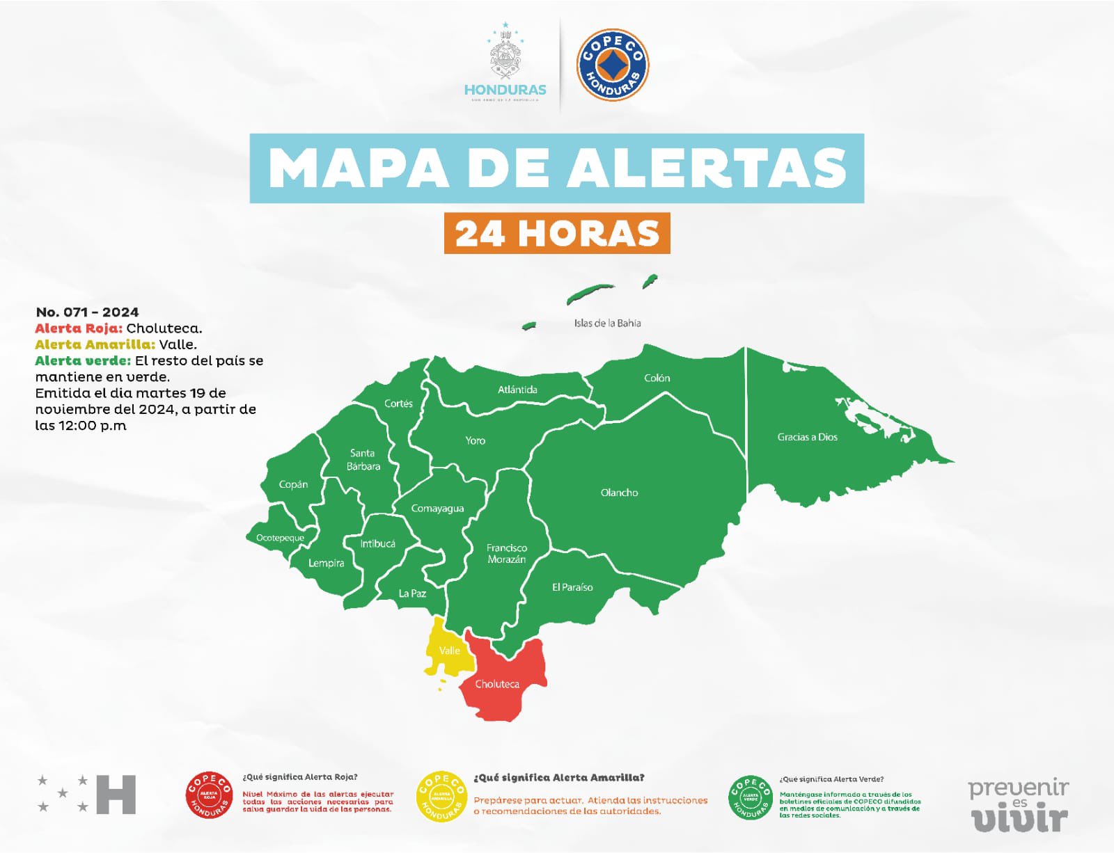 Alertas en Honduras: roja en Choluteca y verde el resto del país