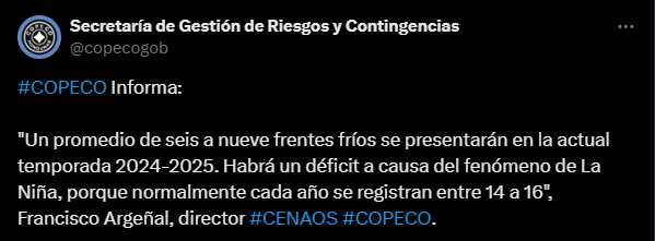 frente frío en Honduras