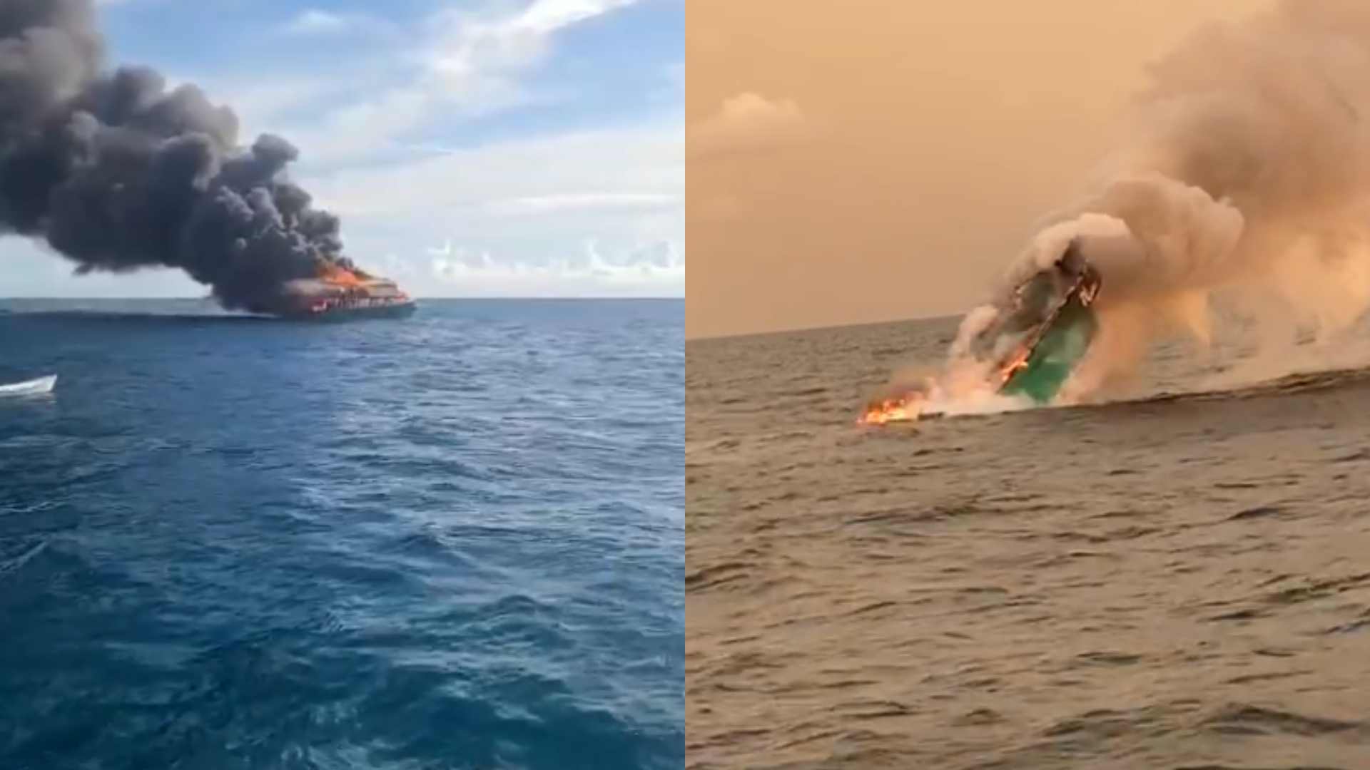VIDEOS| Captan incendio y hundimiento de embarcación en Mar Caribe