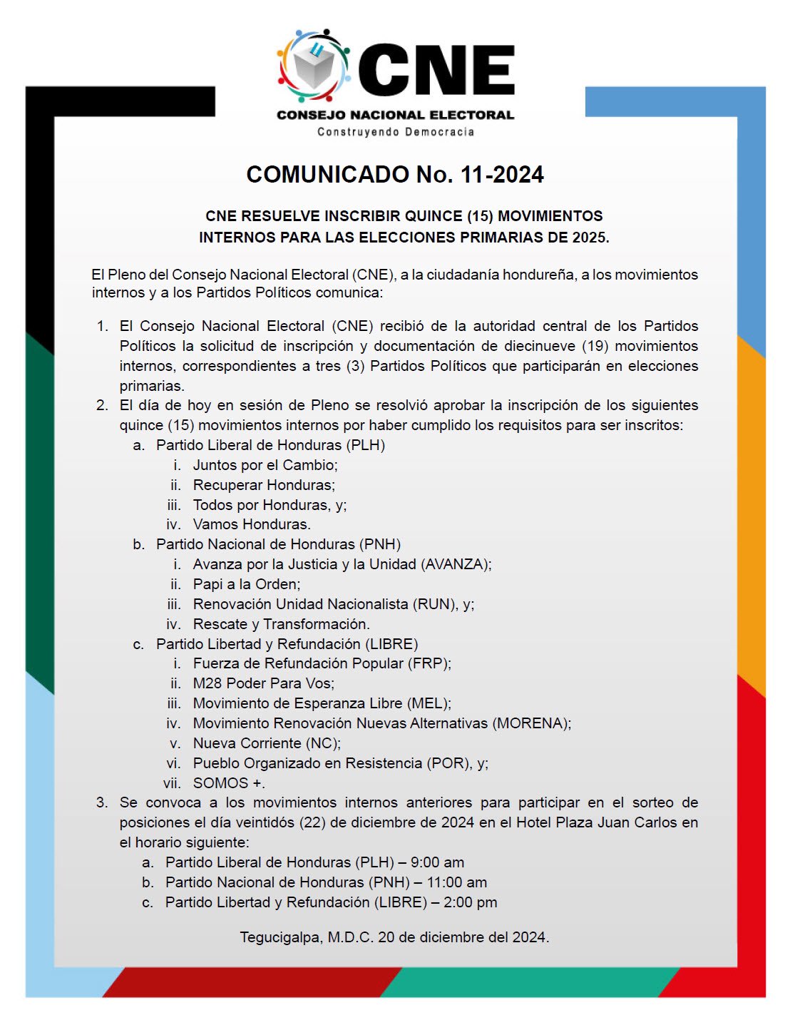 CNE aprueba inscripción de 15 movimientos internos para elecciones primarias de 2025: listado aquí