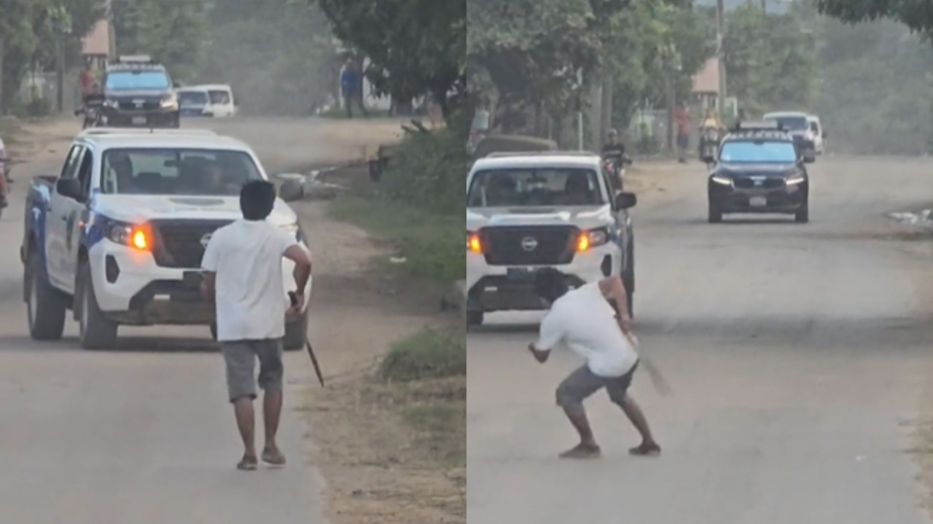 Hondureño con machete en mano ahuyenta a patrulla policial