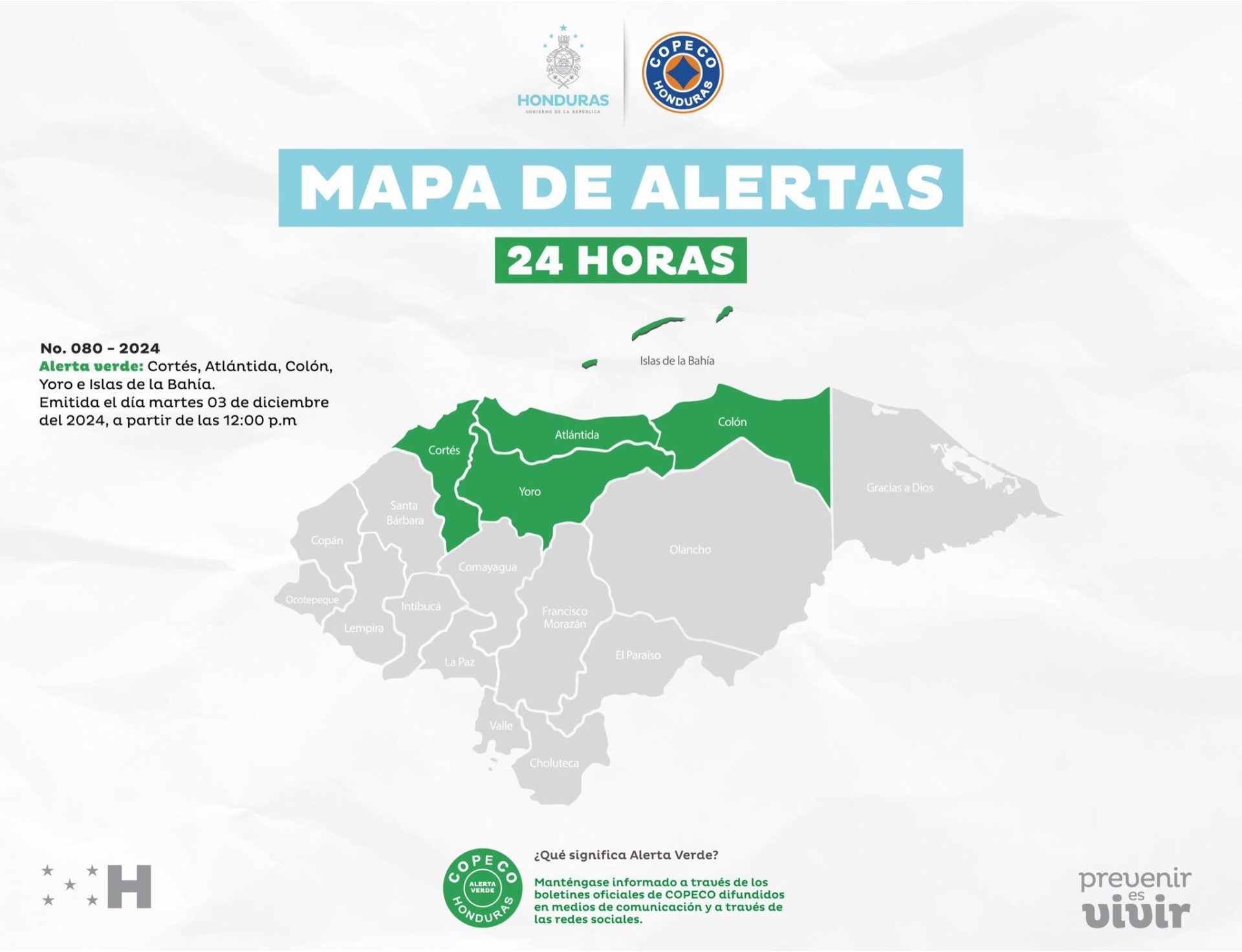 departamentos alerta verde Honduras