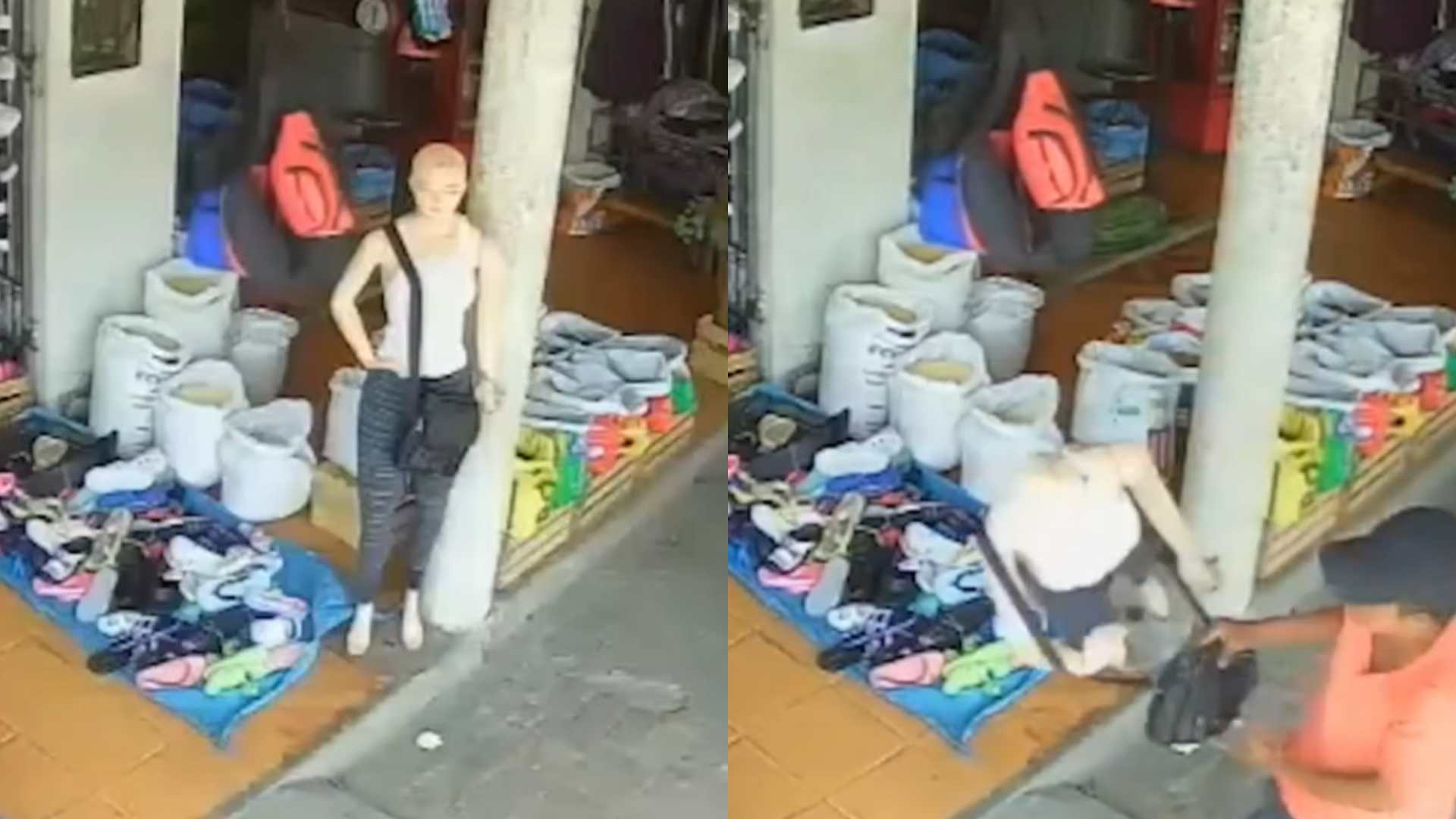 Ladrón confunde maniquí con persona en un mercado