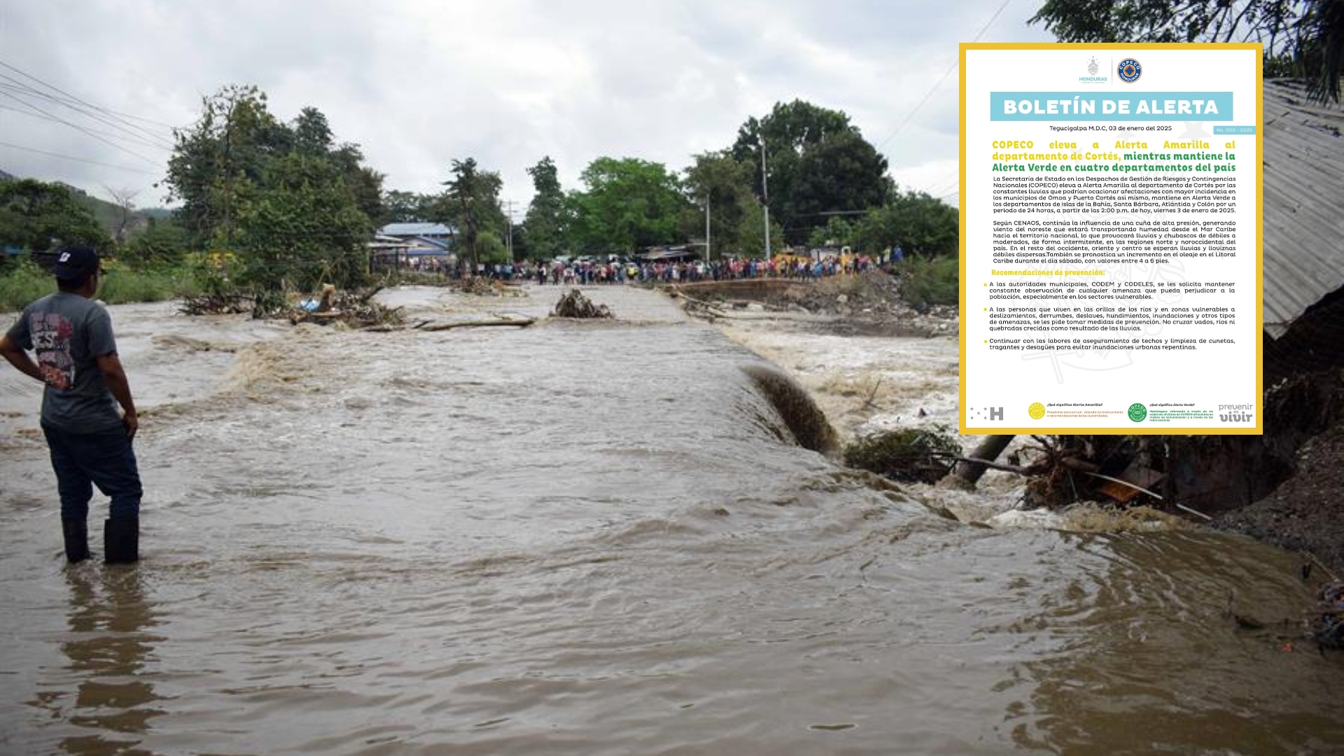 Copeco emite Alerta Amarilla por lluvias intensificadas y riesgo de inundaciones para un departamento