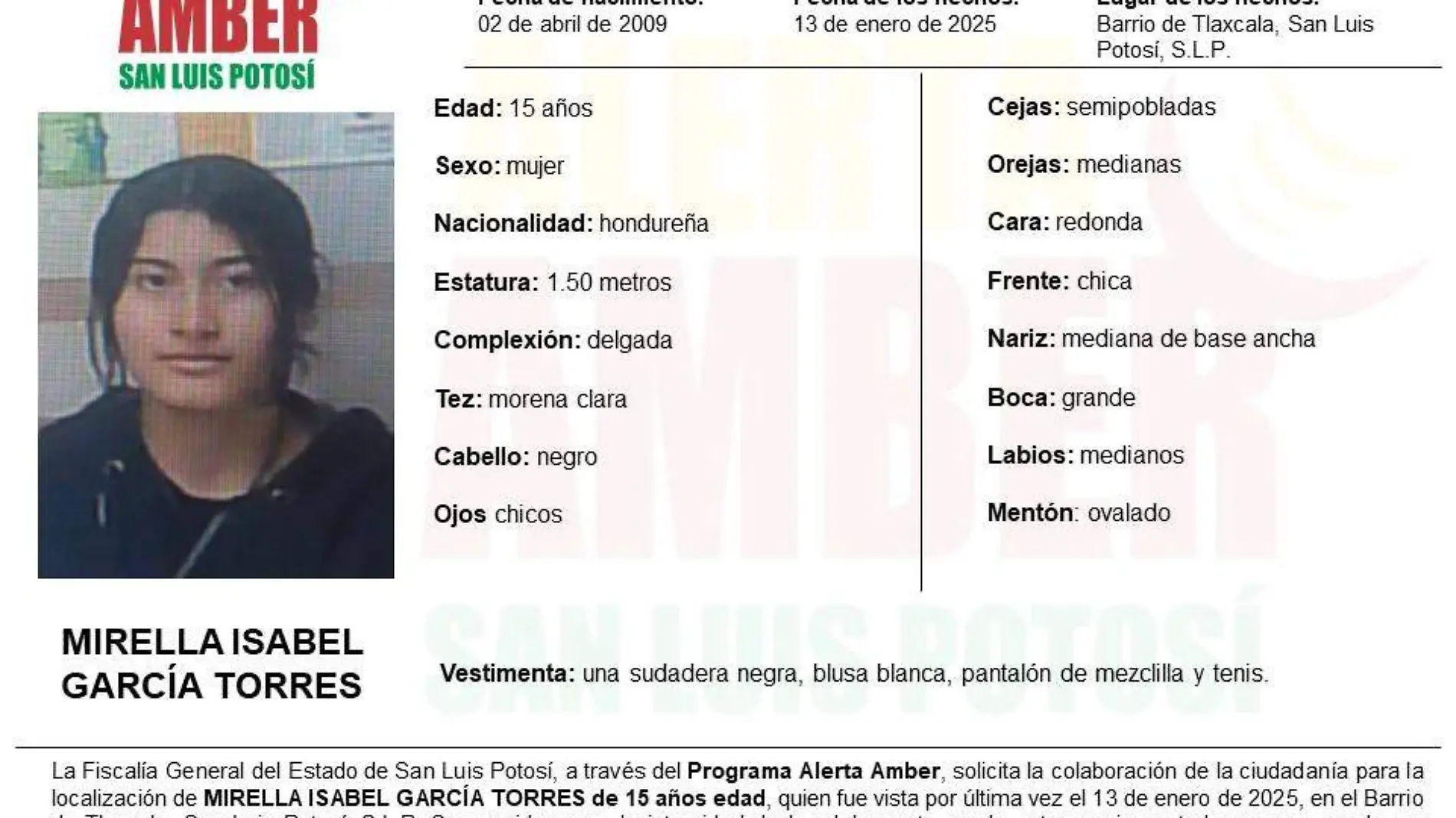 Adolescente hondureña desaparece en México y activan Alerta Amber 