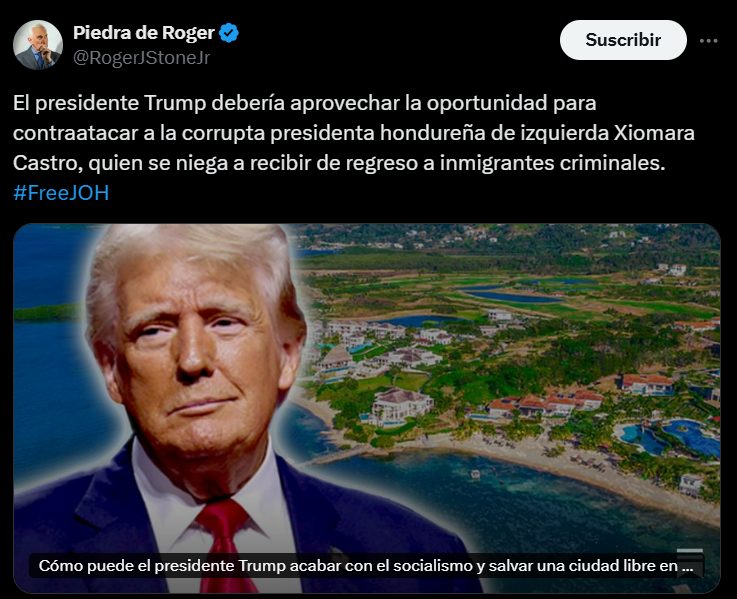 Exasesor Roger Stone insta a Donald Trump a liberar a Juan Orlando Hernández