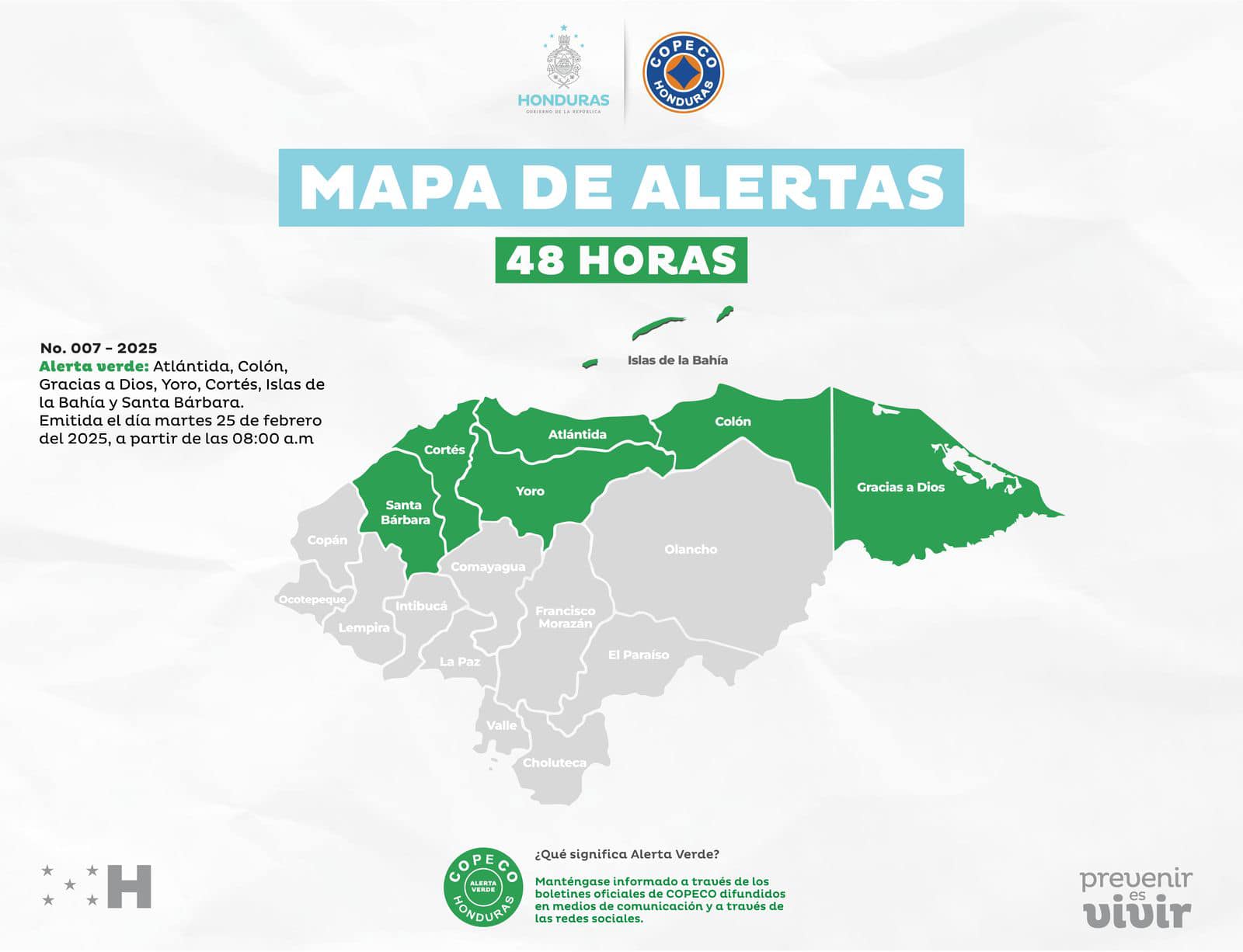 Emiten alerta para siete departamentos de Honduras por lluvias y frente frío