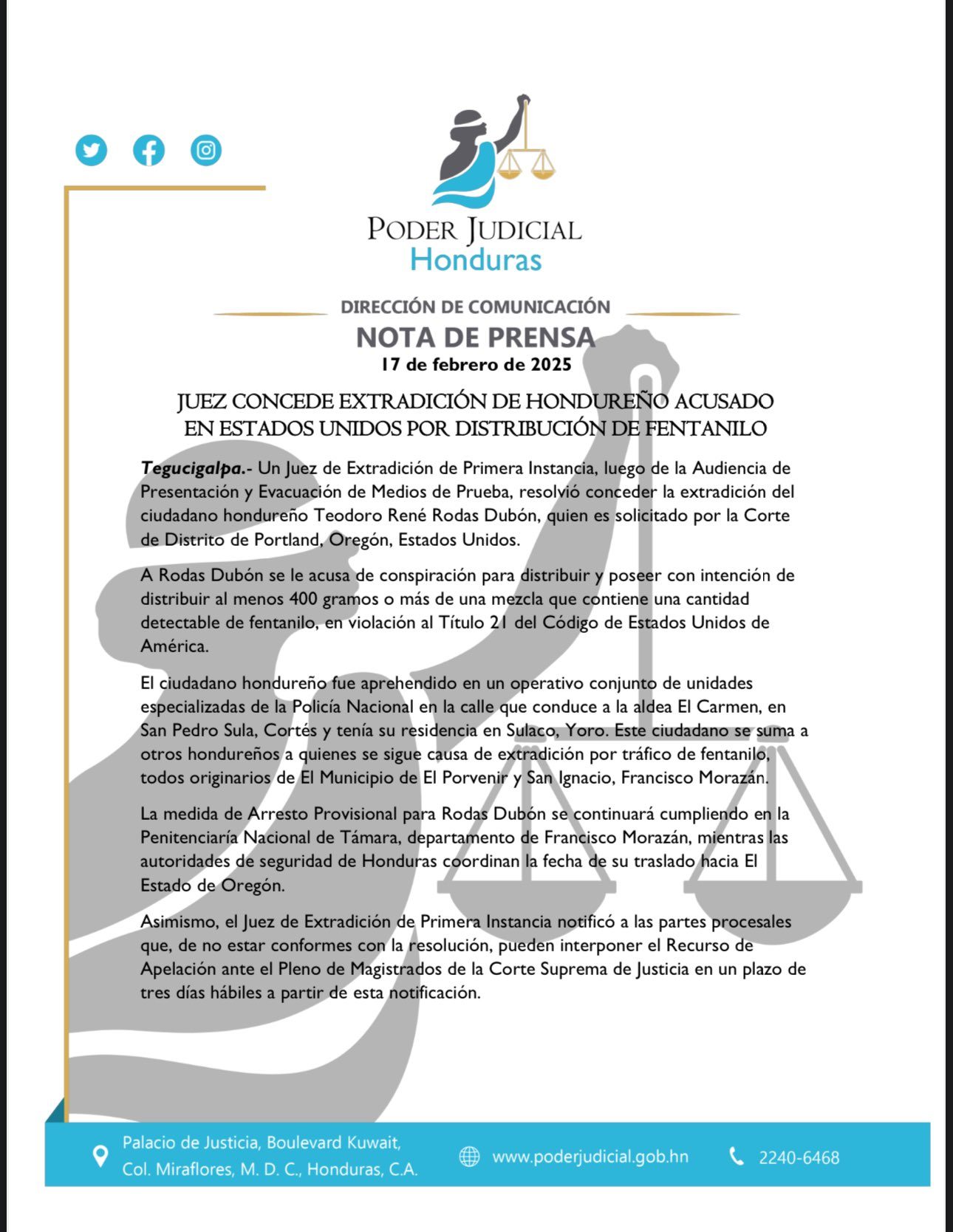 extradición hondureño