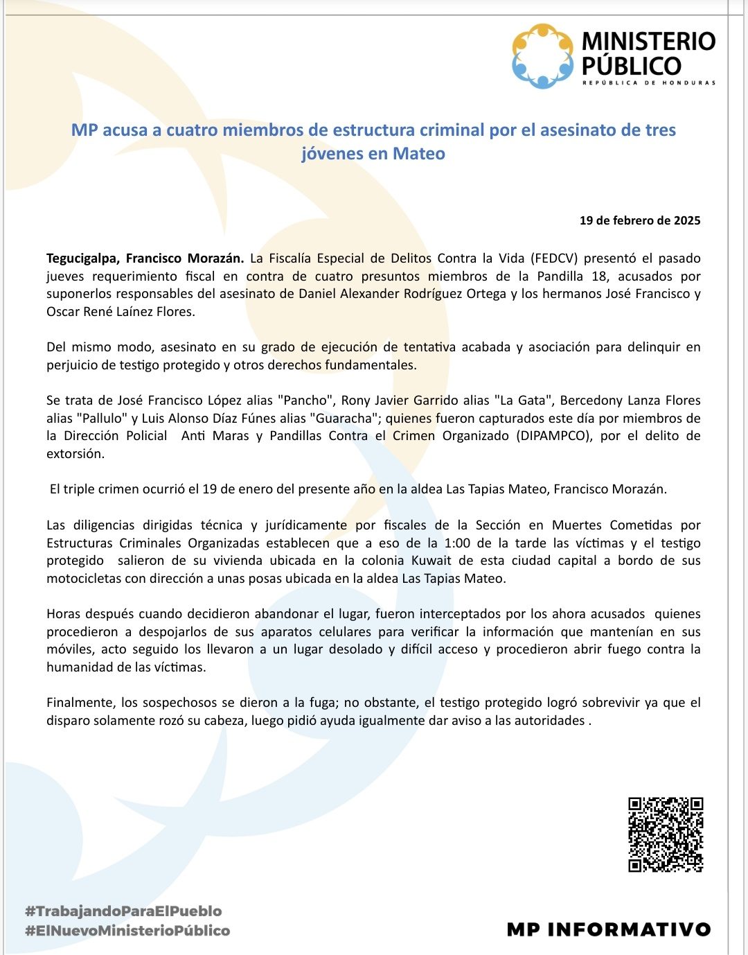 Crimen en aldea Mateo: MP formaliza cargos contra implicados