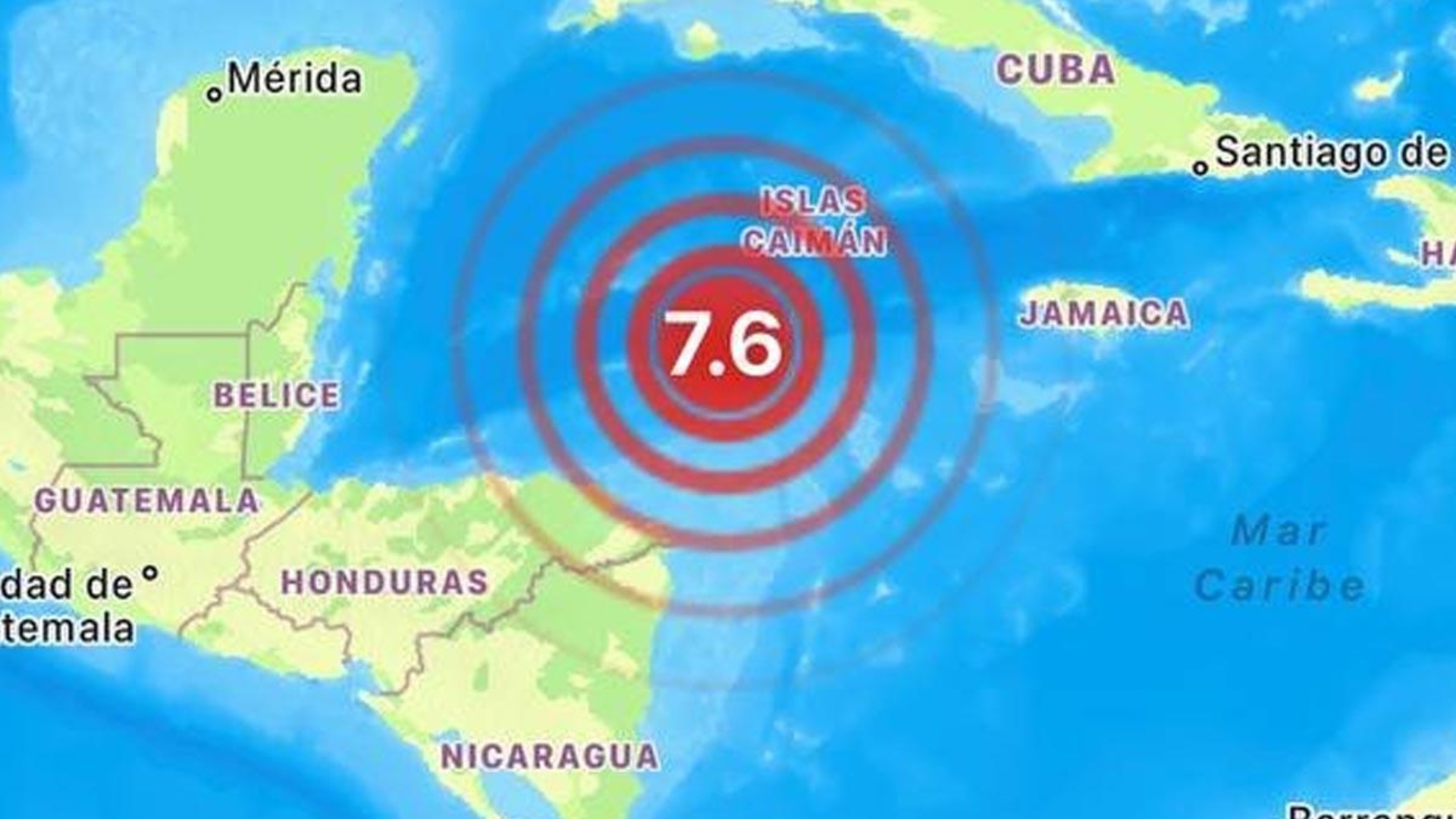 Fuerte sismo de magnitud 7.6 sacude el norte de Honduras, cerca de las Islas Caimán