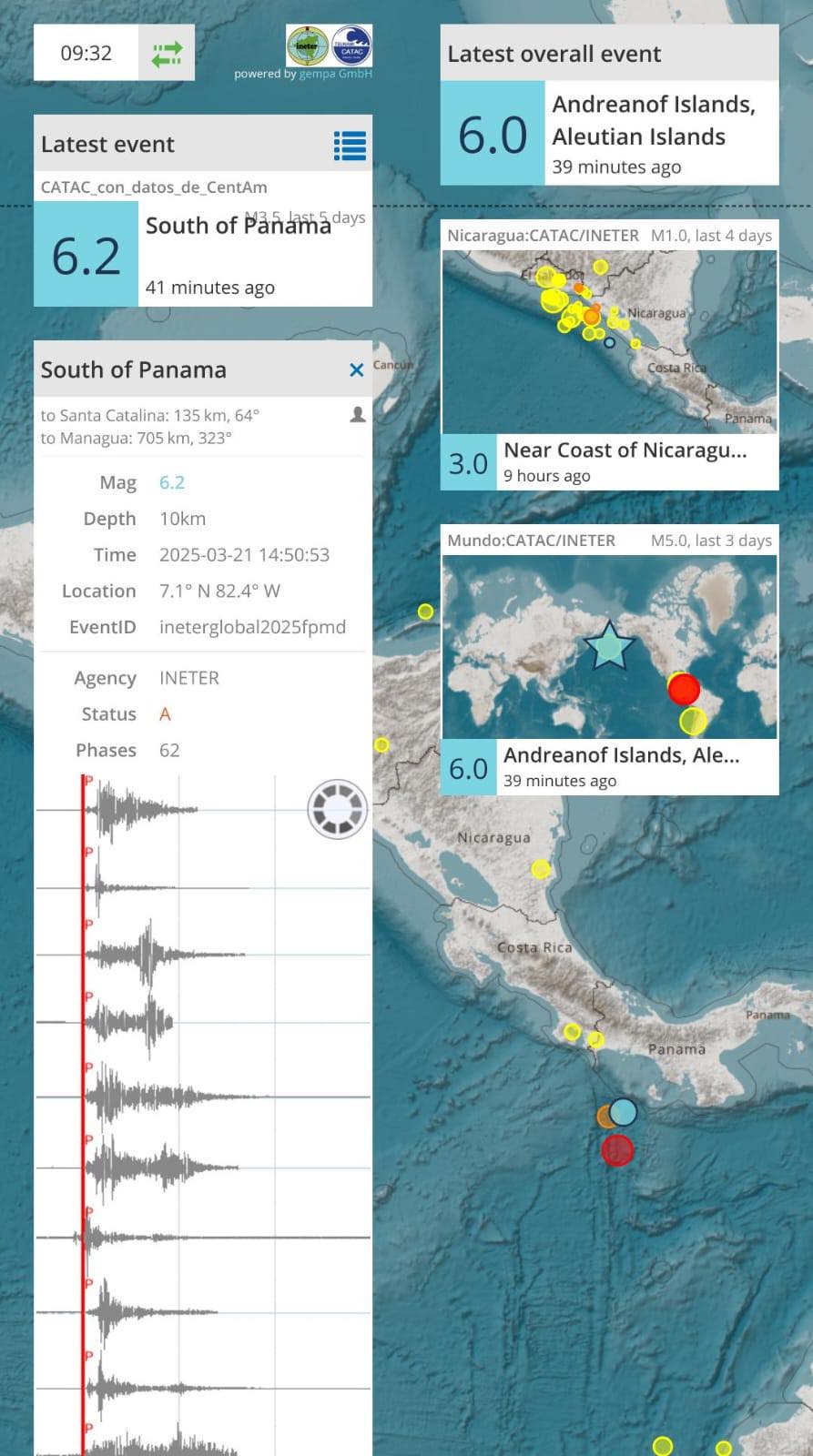 Copeco informa sobre sismo de magnitud 6.2 en Panamá y descarta alerta de tsunami en las costas hondureñas 