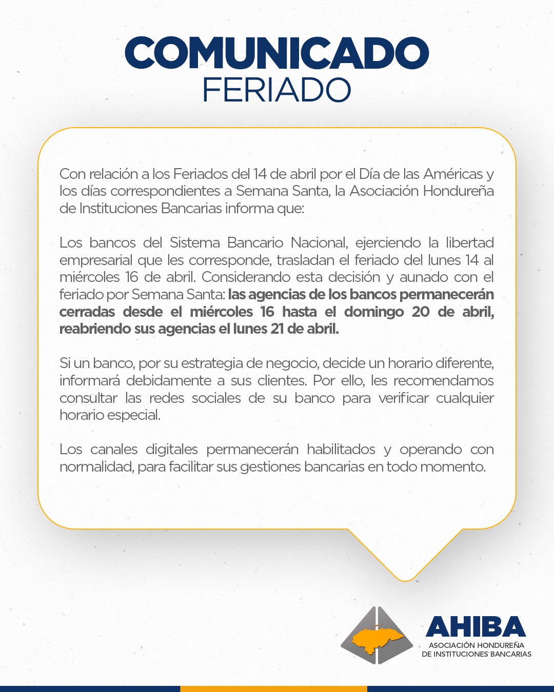 Horarios de bancos durante semana santa