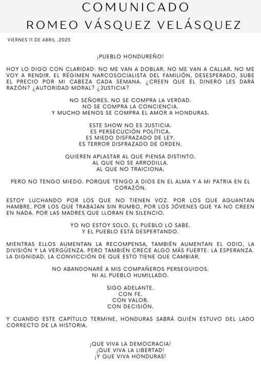 Sube a L3 millones la recompensa por información que lleve a la captura de Romeo Vásquez Velásquez